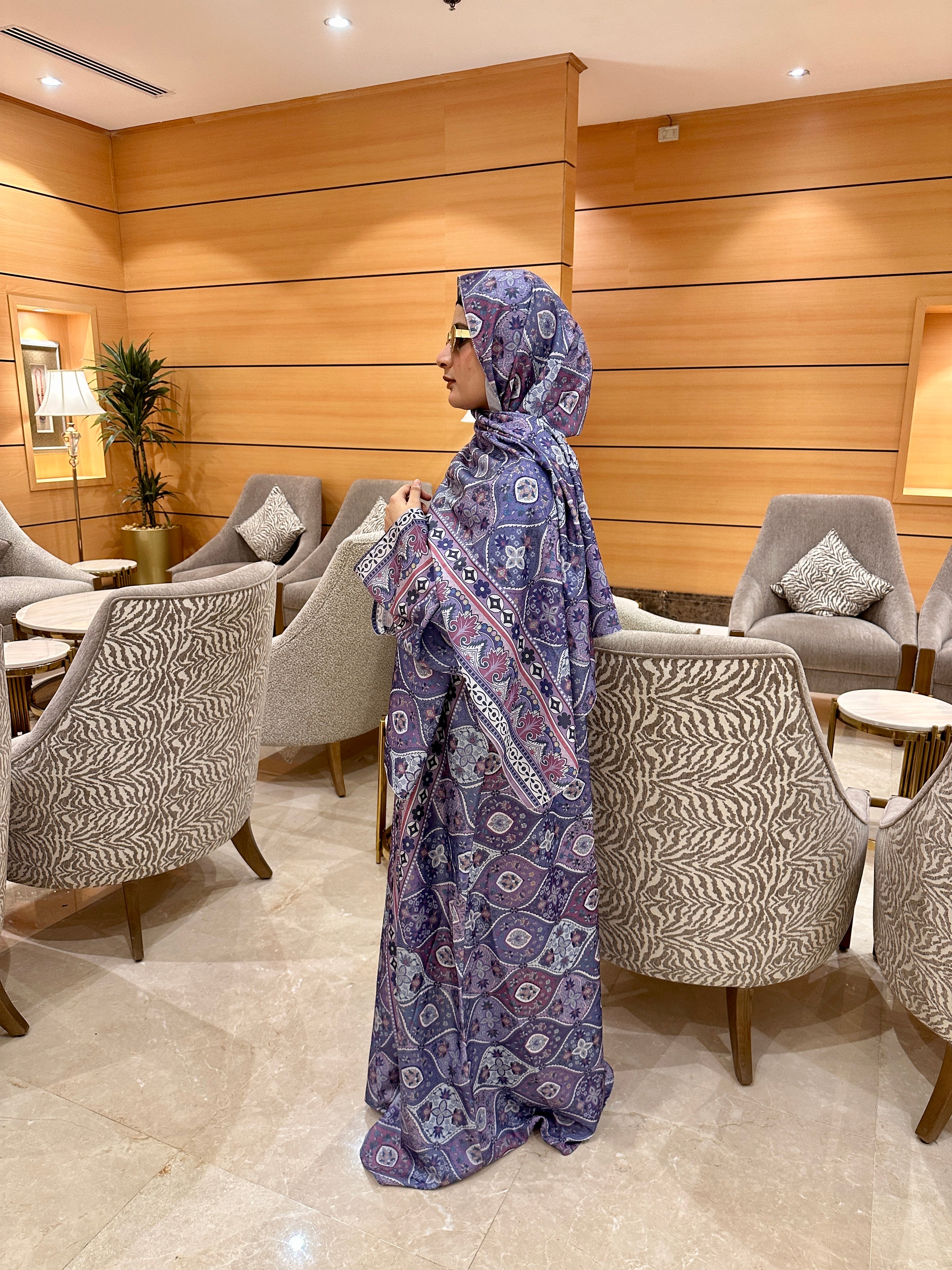 Maison Lilac abaya full set (with matching Hijab & inner slit) -purple