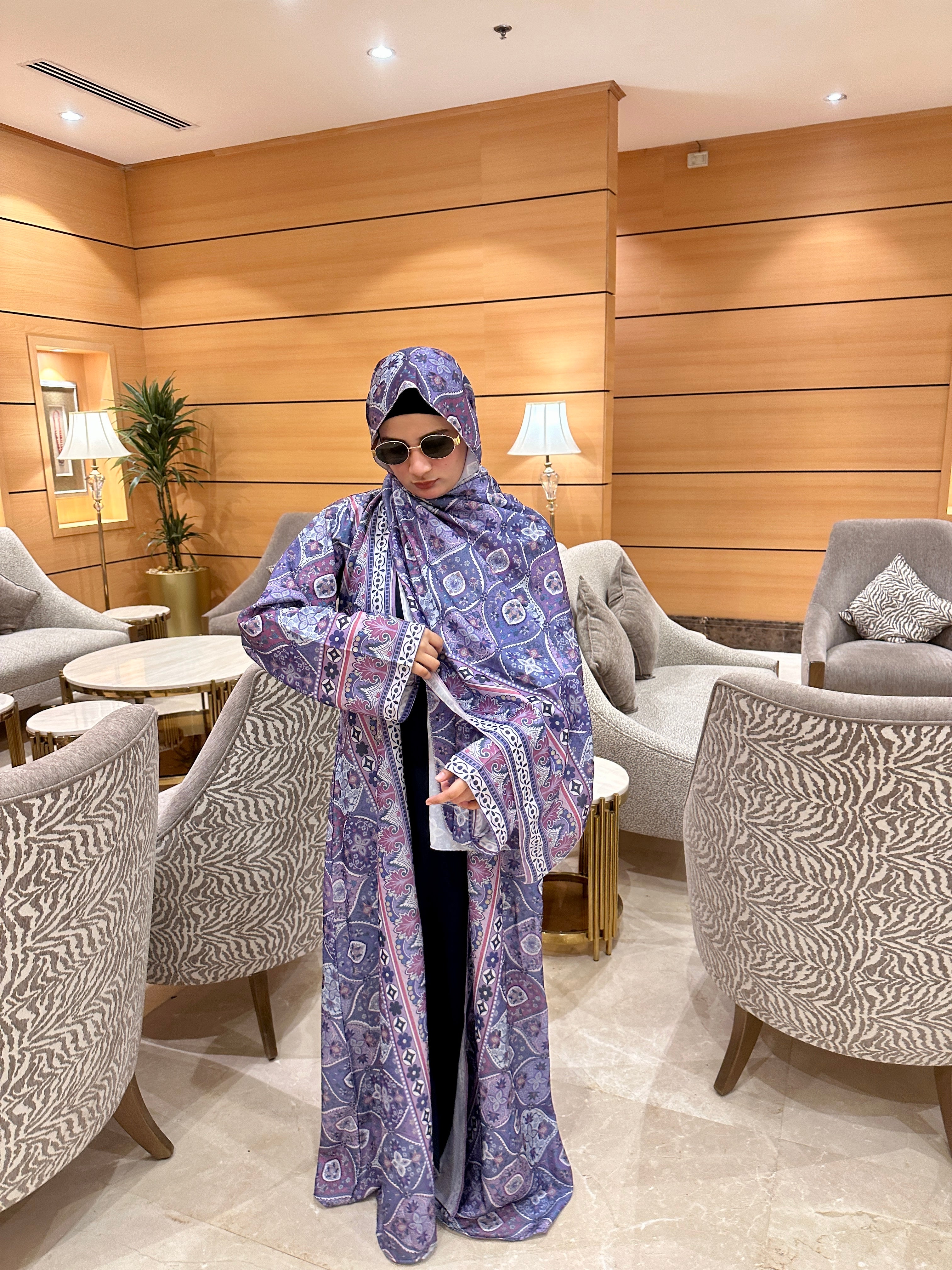 Maison Lilac abaya full set (with matching Hijab & inner slit) -purple