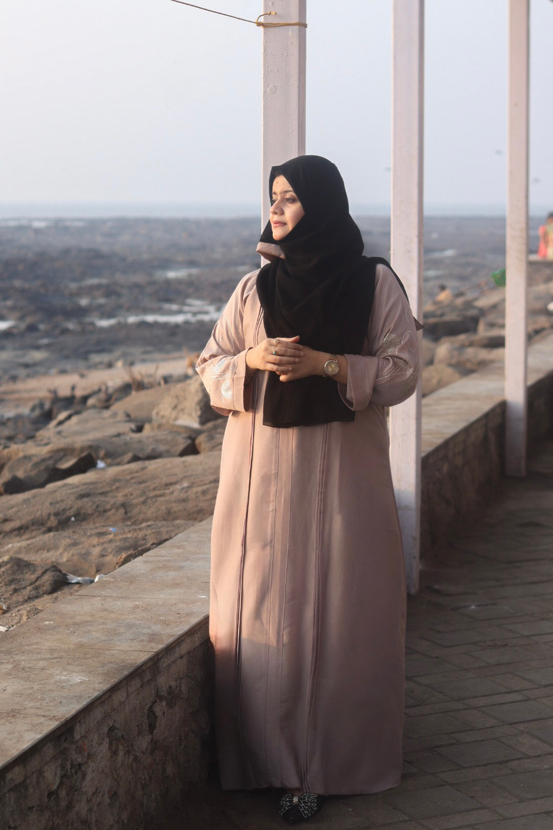 Hanan stonework abaya (with Hijab) - Beige