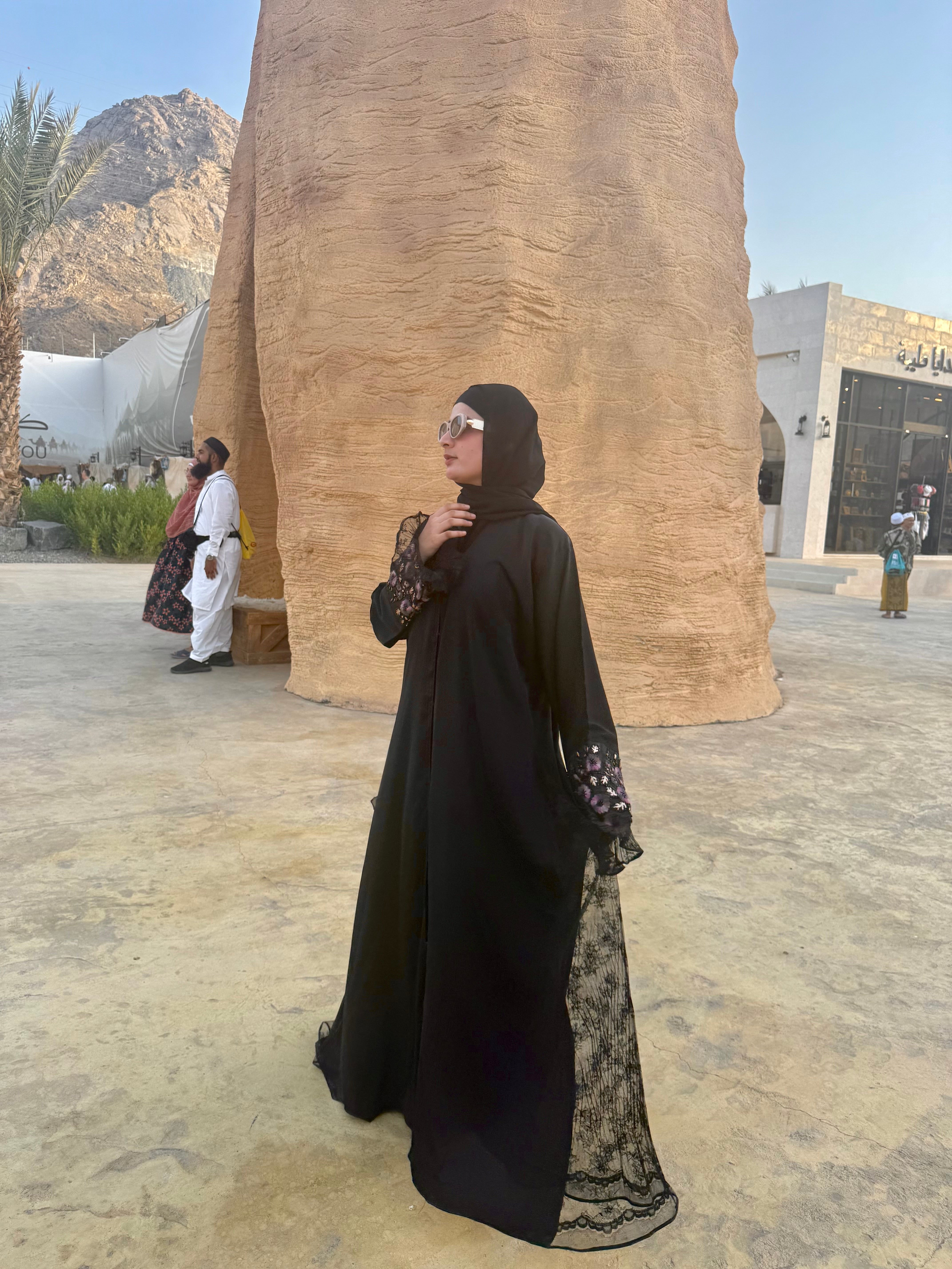Black Net cutout abaya with hijab