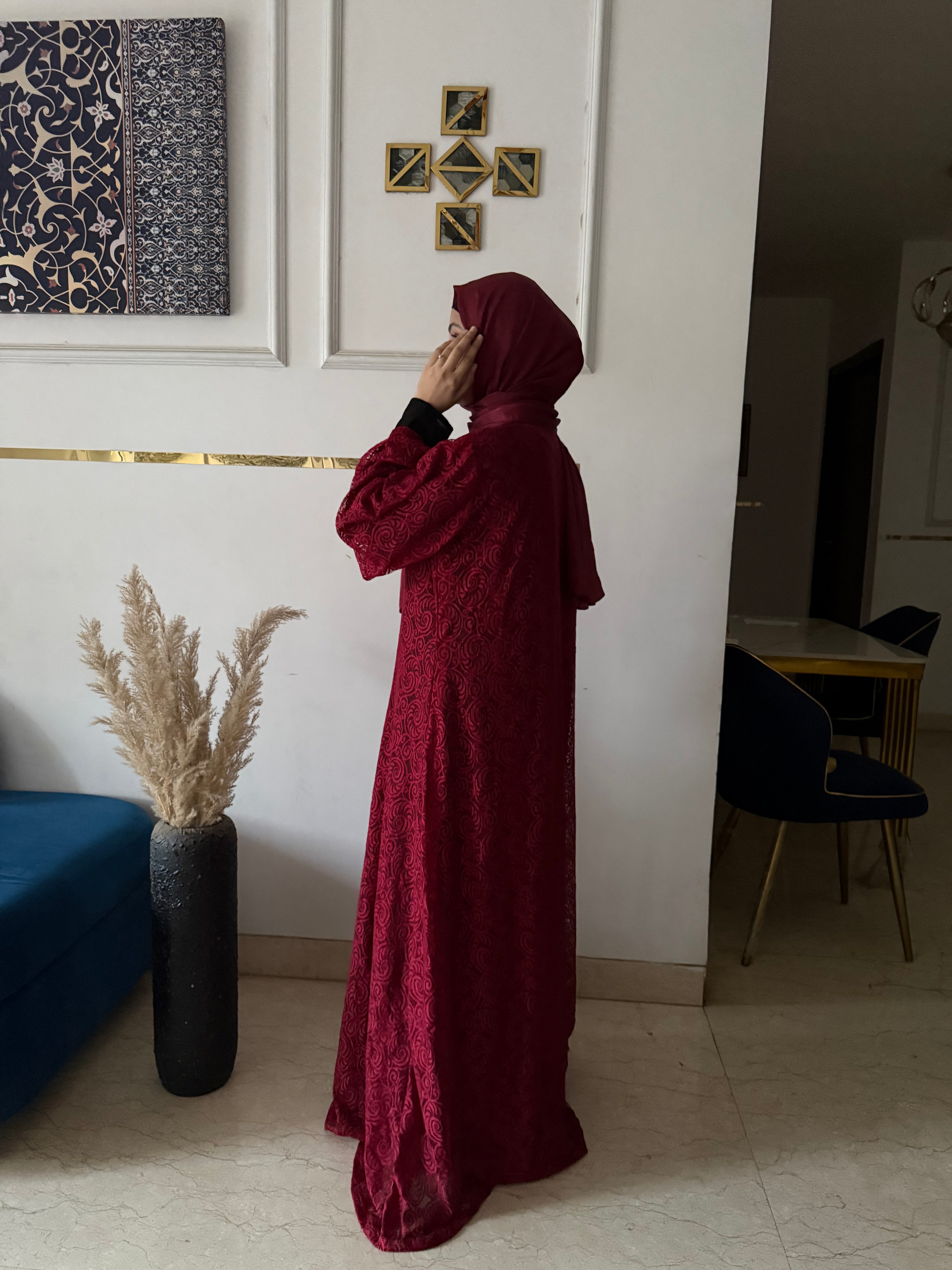 Red bloom shrug, Modest Evening Cardigan, Inner slit and hijab not included