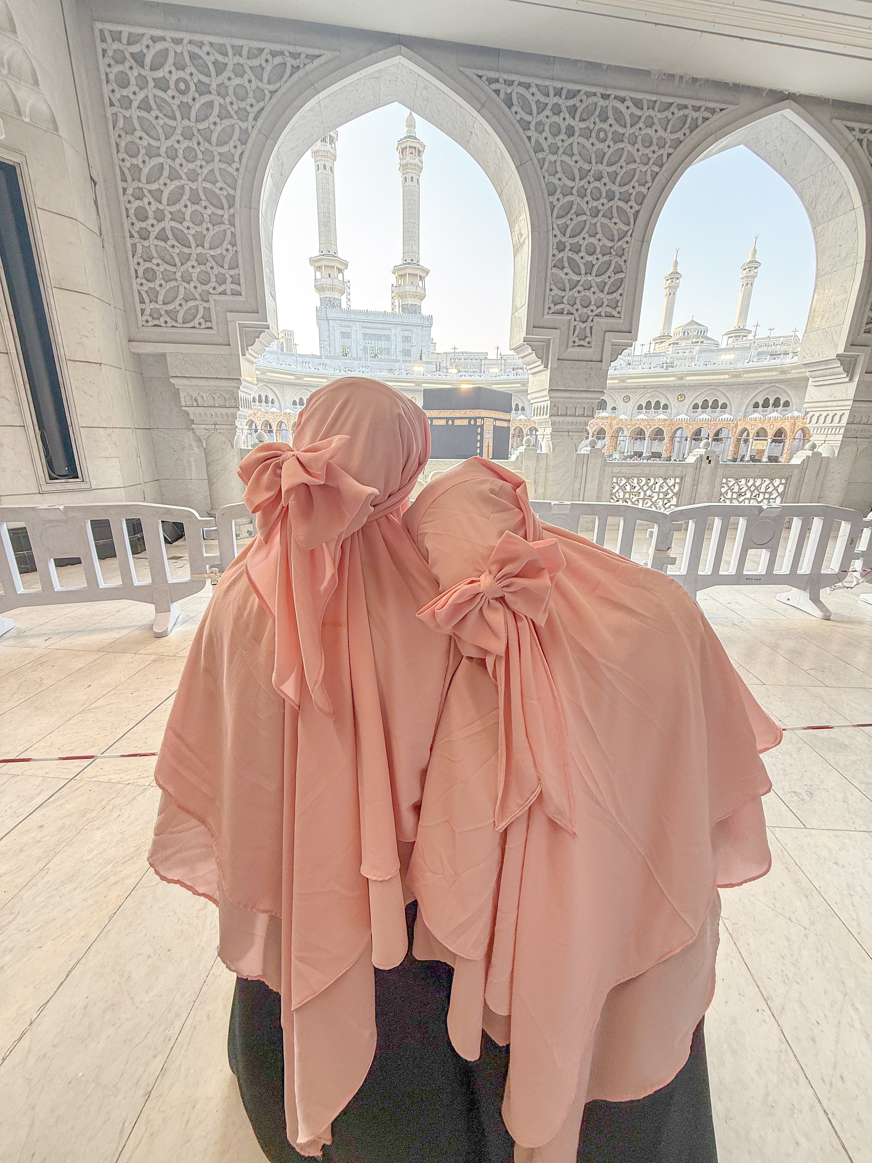 Bow fish tail one-piece Jilbab - peach