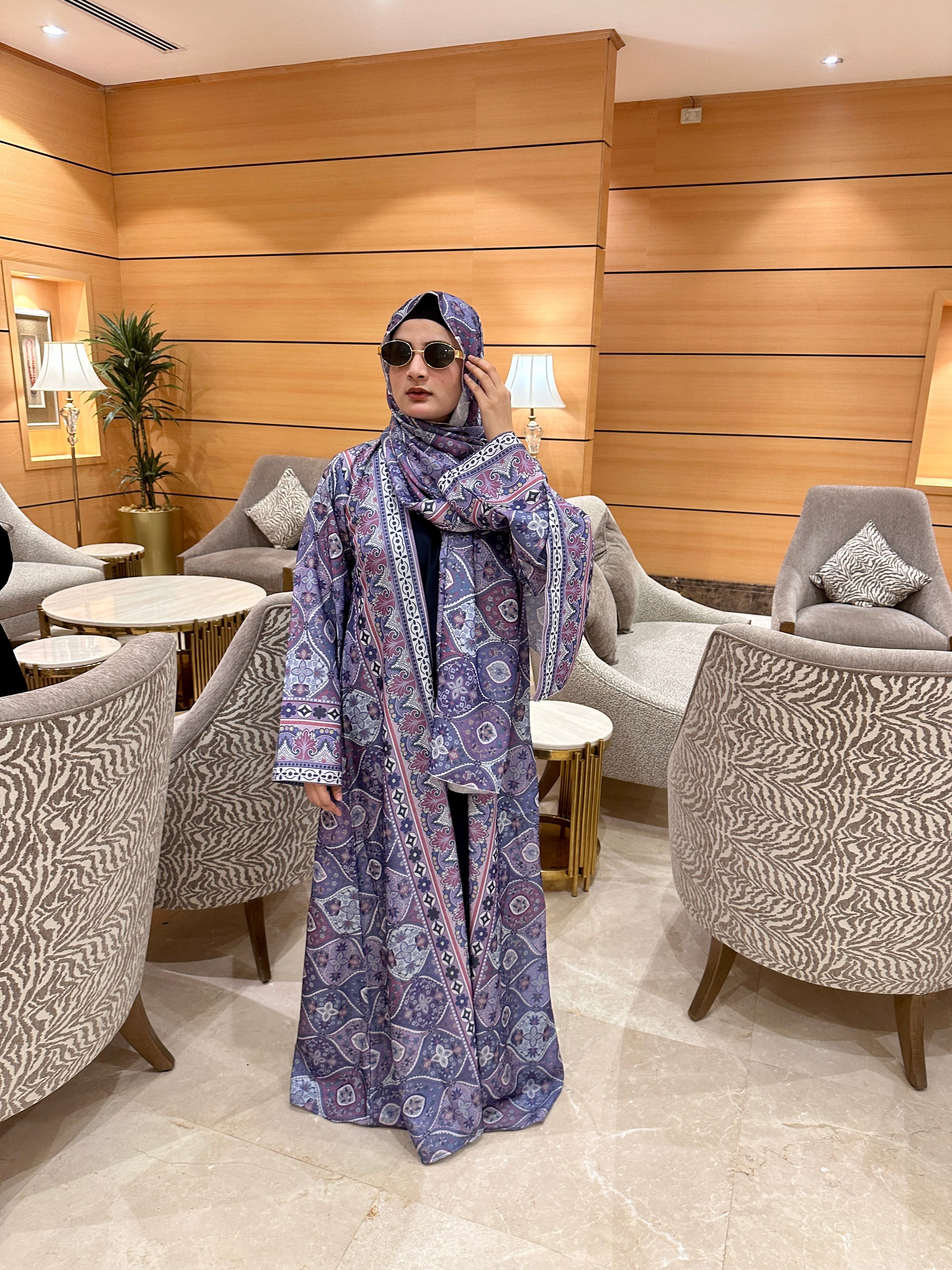 Maison Lilac abaya full set (with matching Hijab & inner slit) -purple