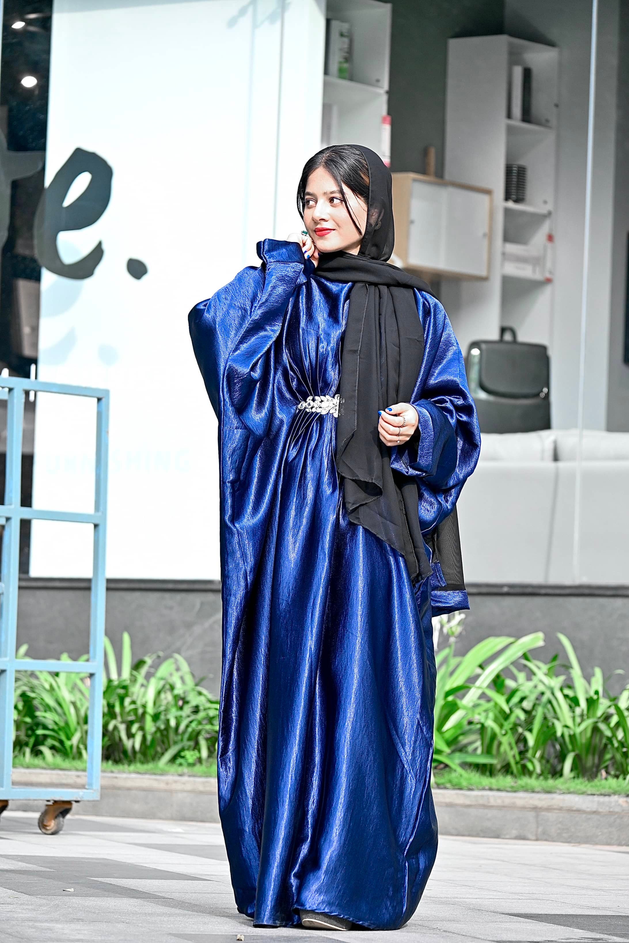 Royal Blue shimmer Abaya (with hijab)