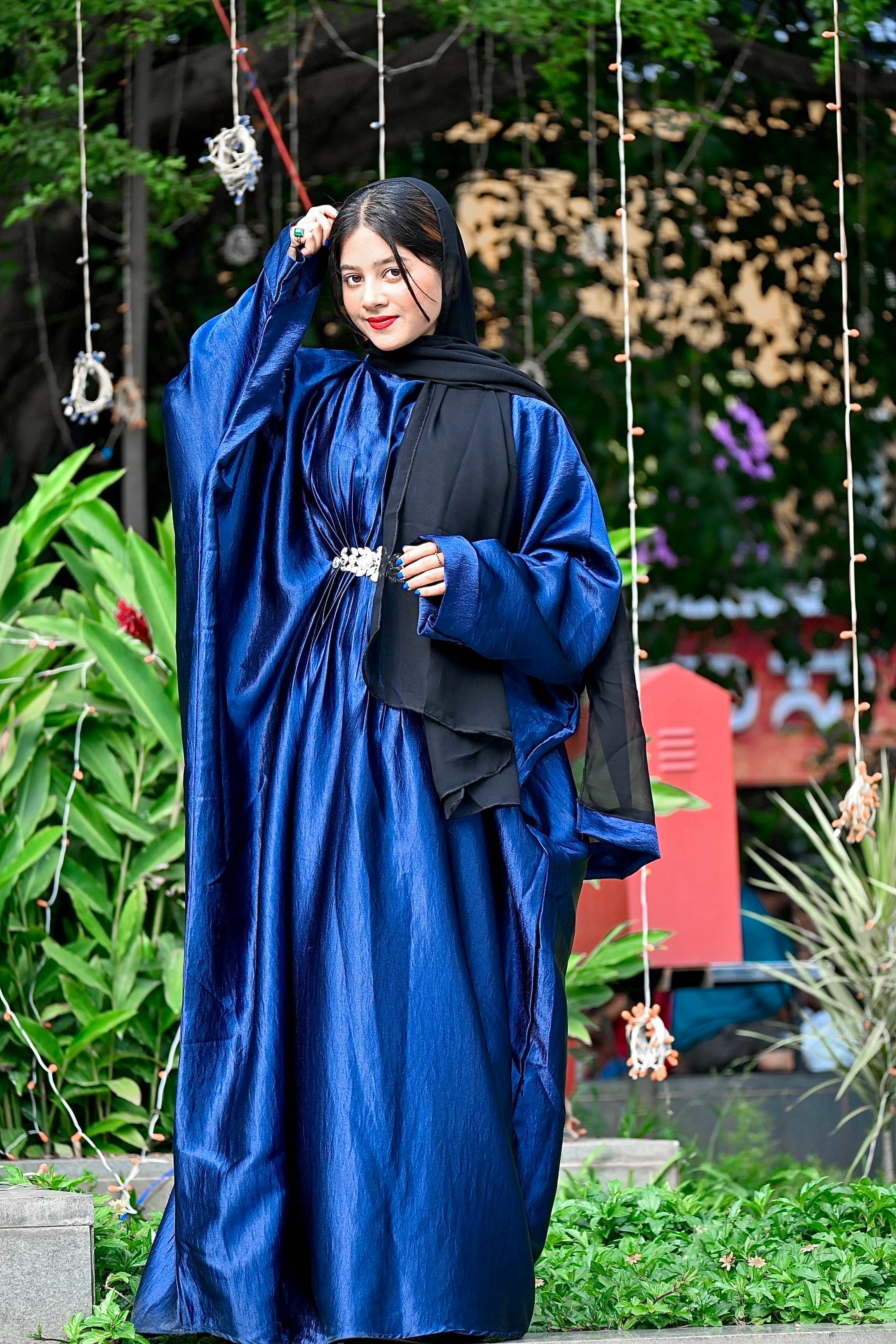 Royal Blue shimmer Abaya (with hijab)