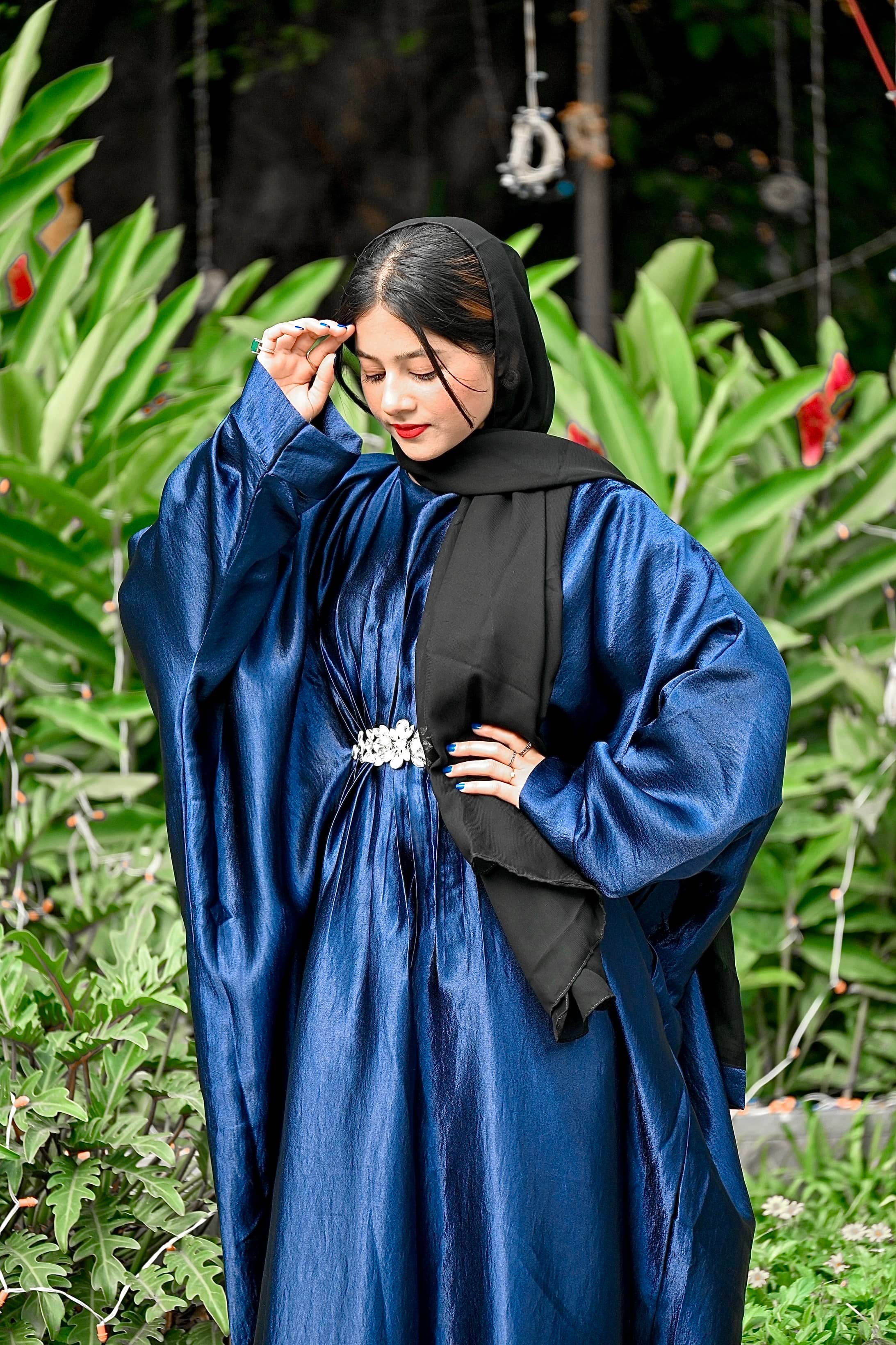 Royal Blue shimmer Abaya (with hijab)