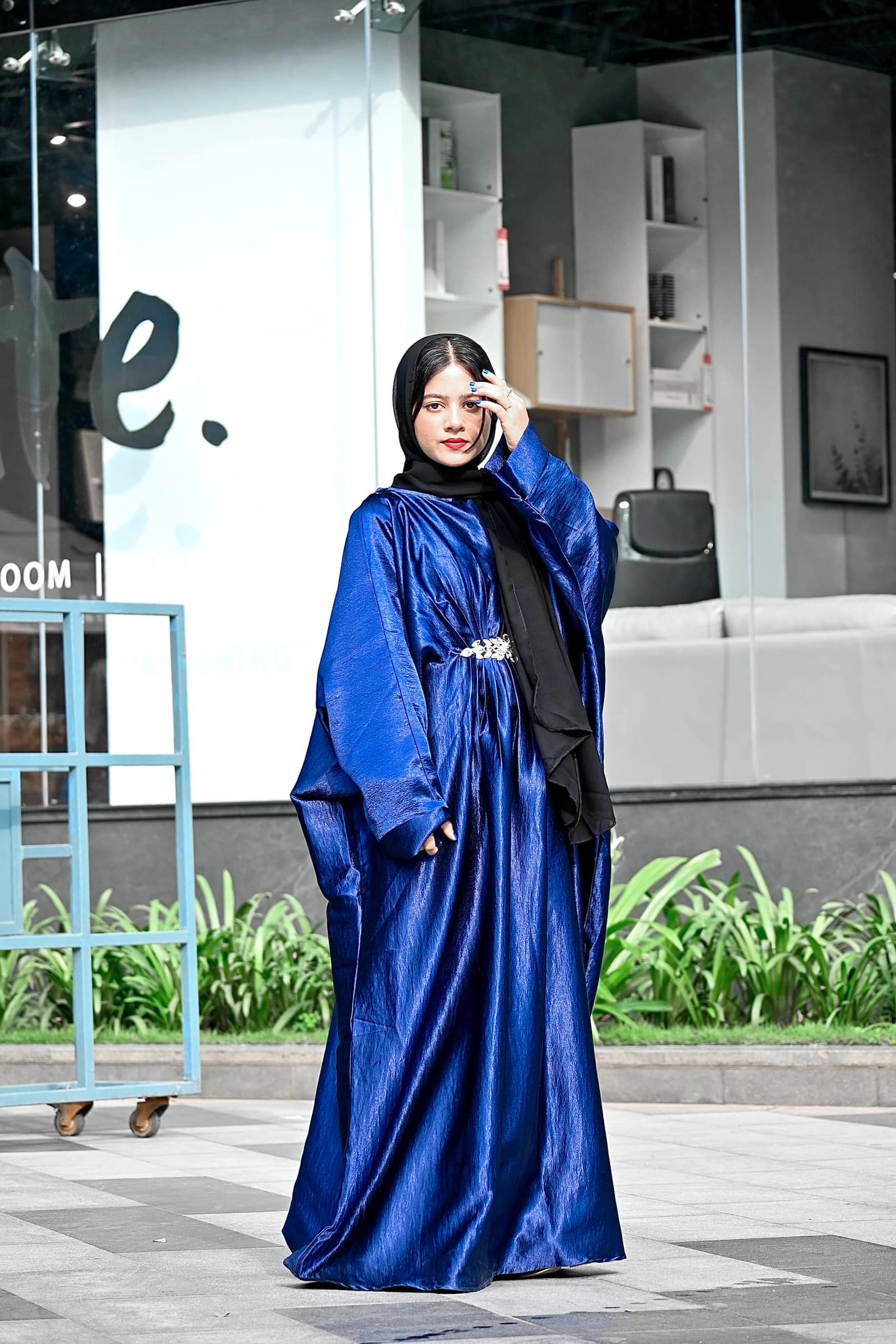 Royal Blue shimmer Abaya (with hijab)