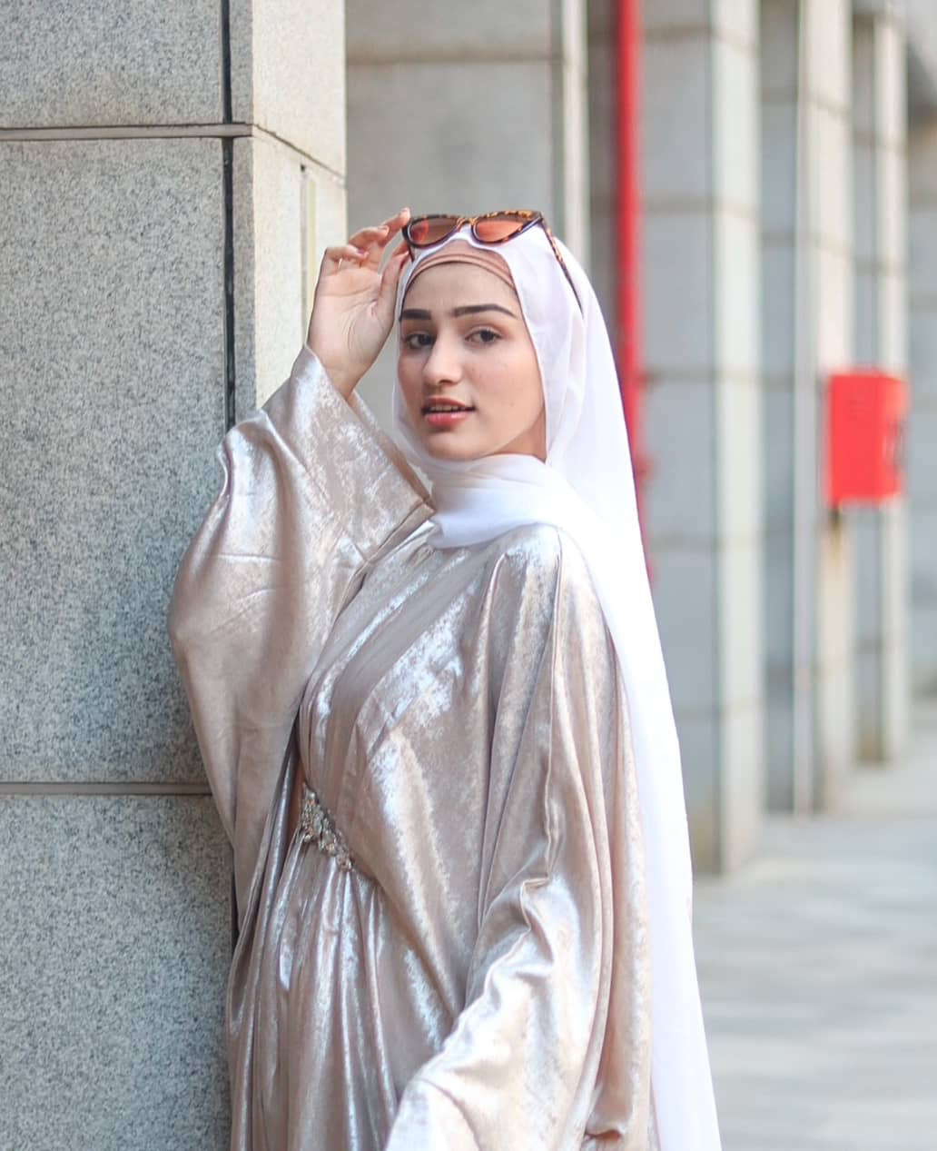 Cream shimmer Abaya (with hijab)