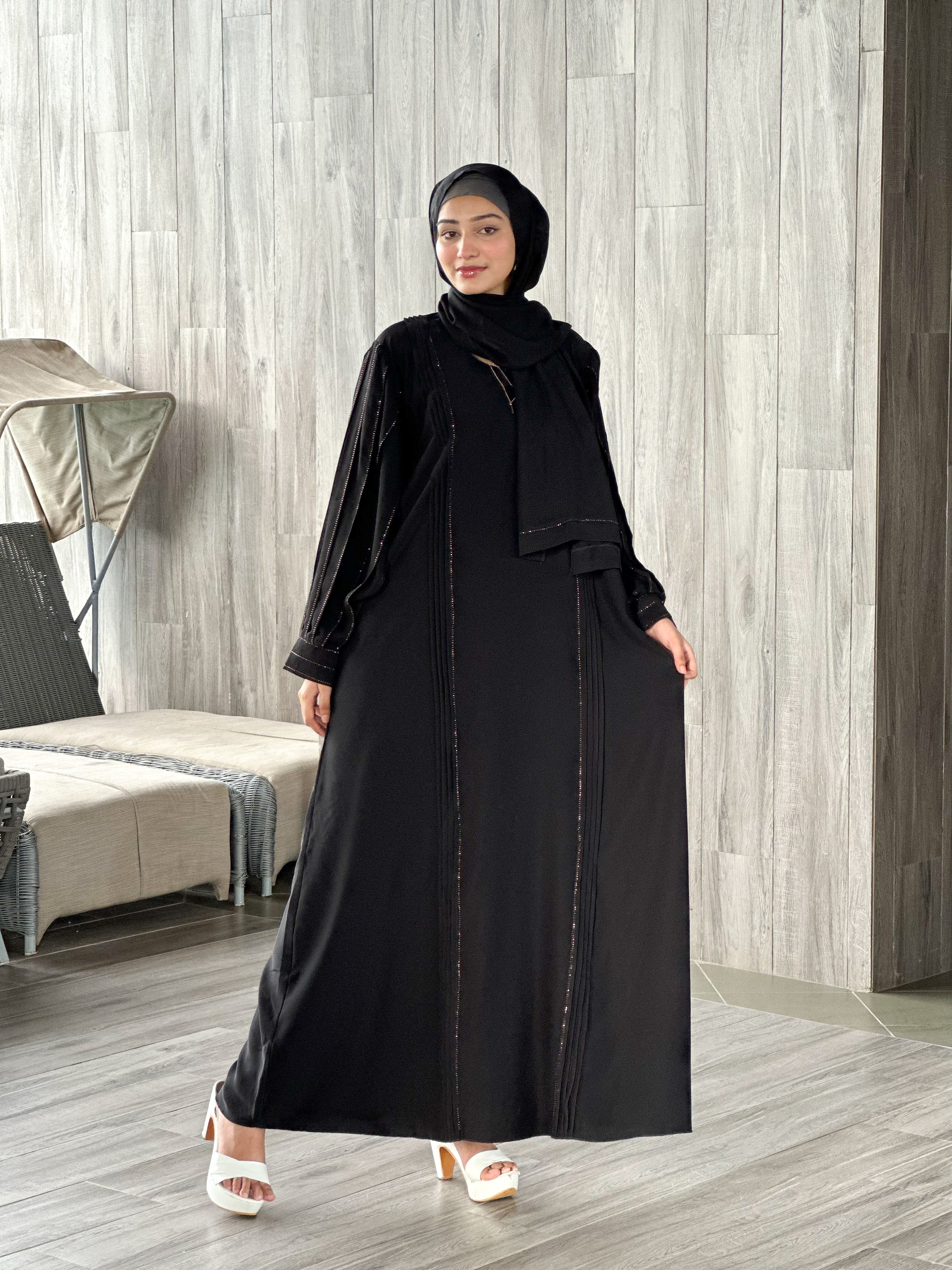 Premium Balloon Sleeves Abaya - Black (With Hijab)