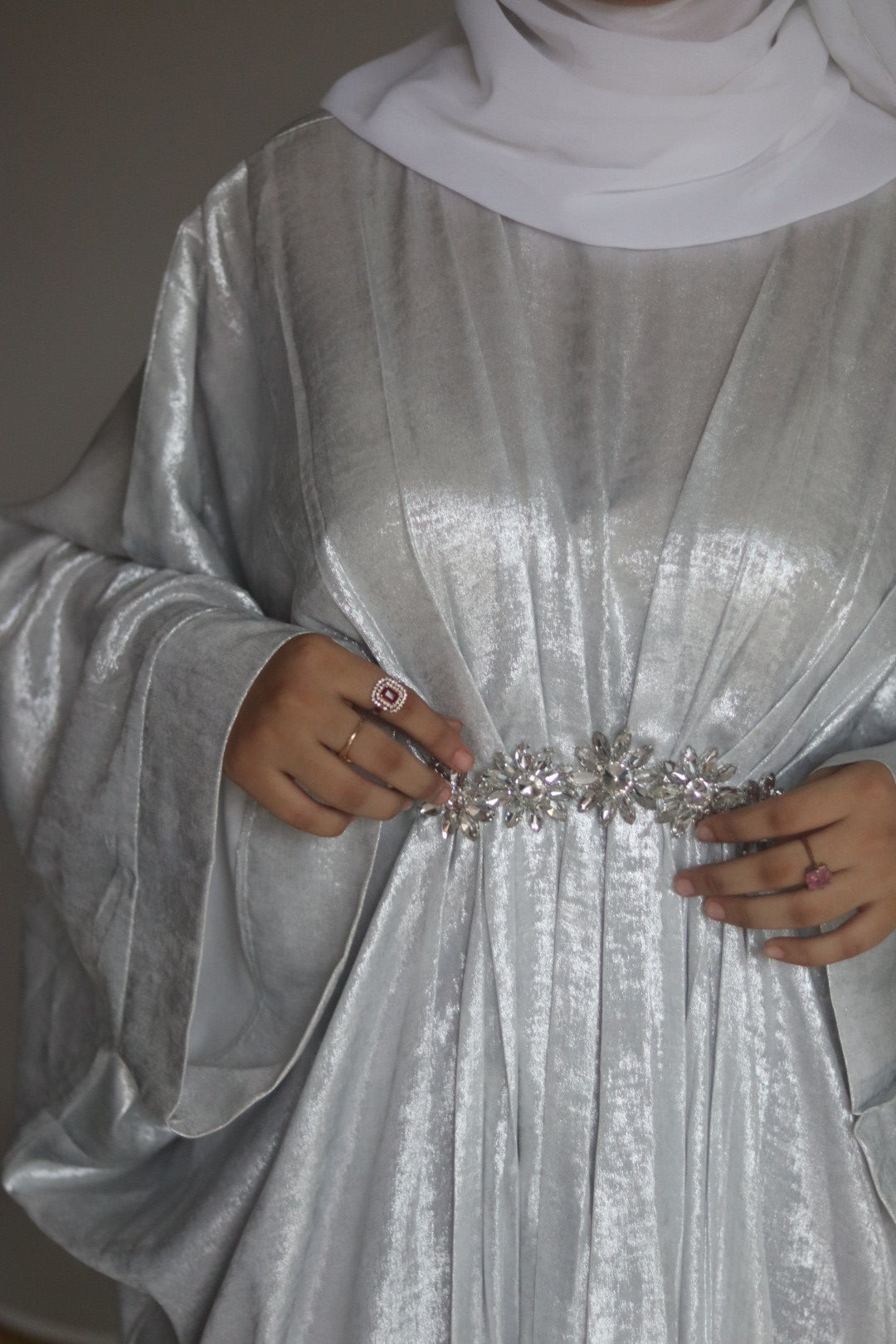 Silver shimmer Abaya (with hijab)