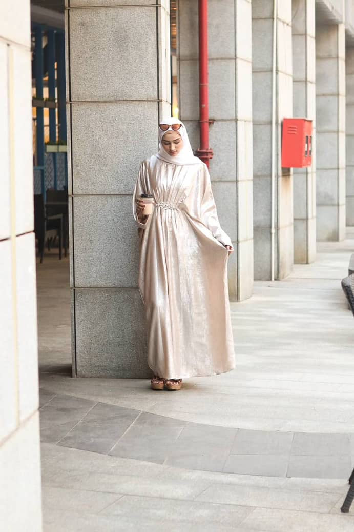 Cream shimmer Abaya (with hijab)