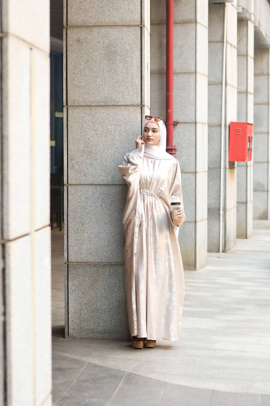 Cream shimmer Abaya (with hijab)