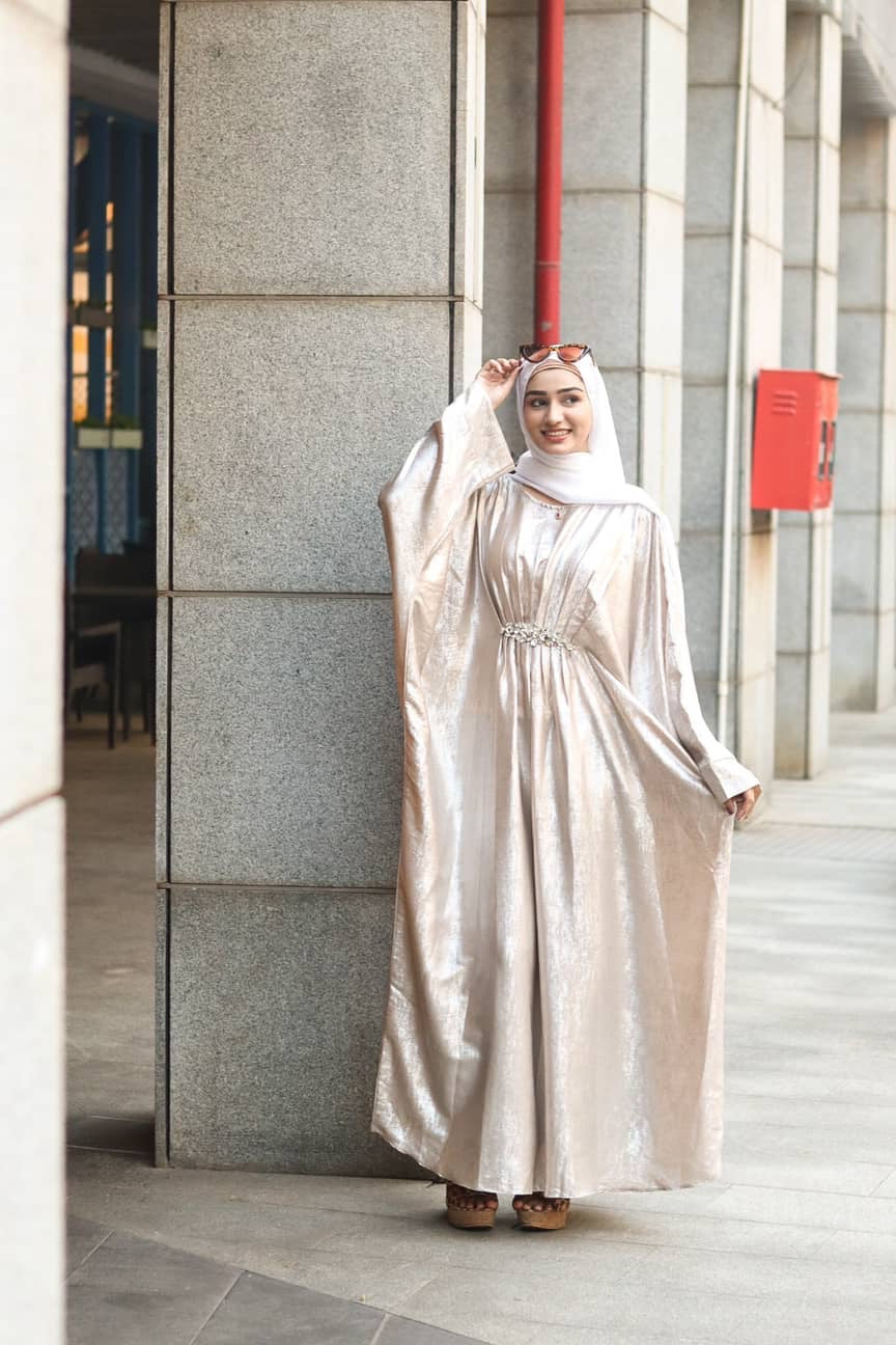 Cream shimmer Abaya (with hijab)