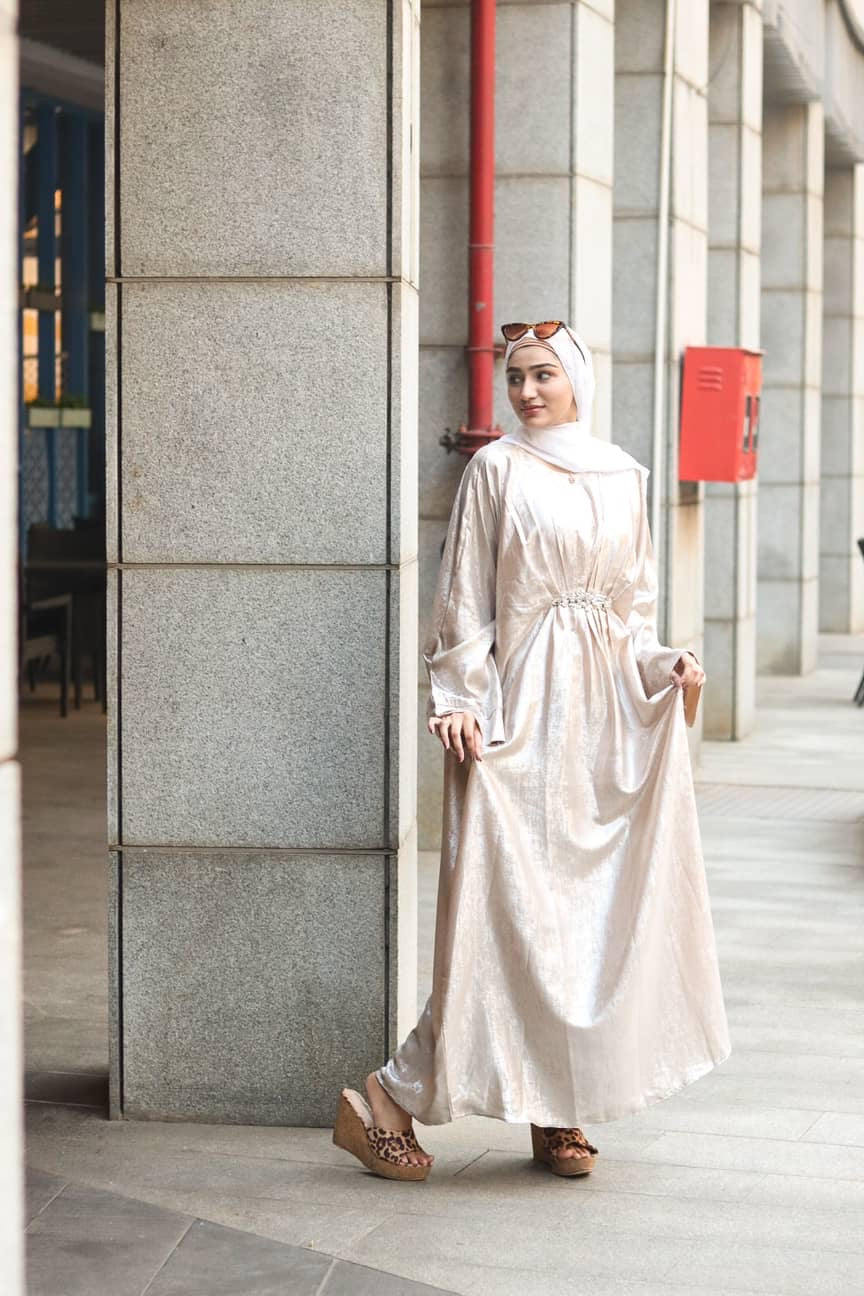 Cream shimmer Abaya (with hijab)