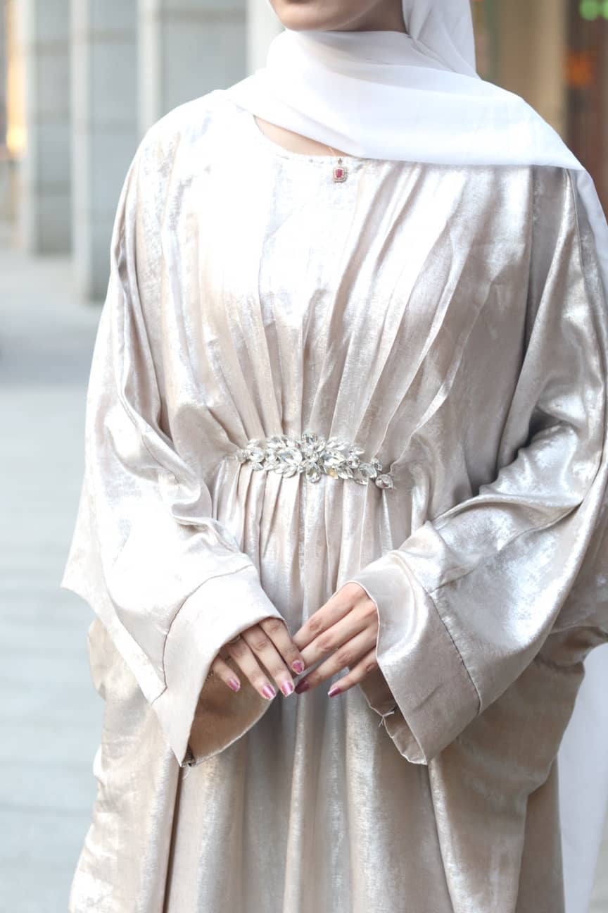 Cream shimmer Abaya (with hijab)