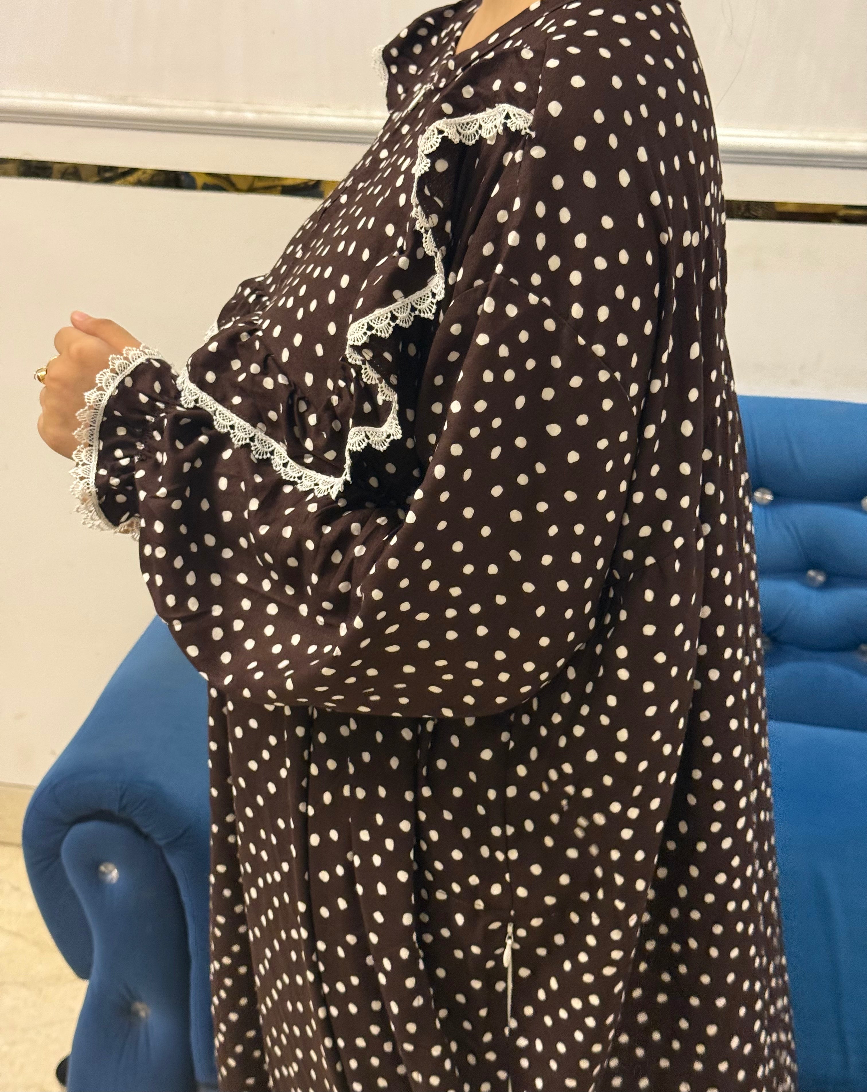 Brown Polka Dot Cotton Single Layer Khimar Abaya