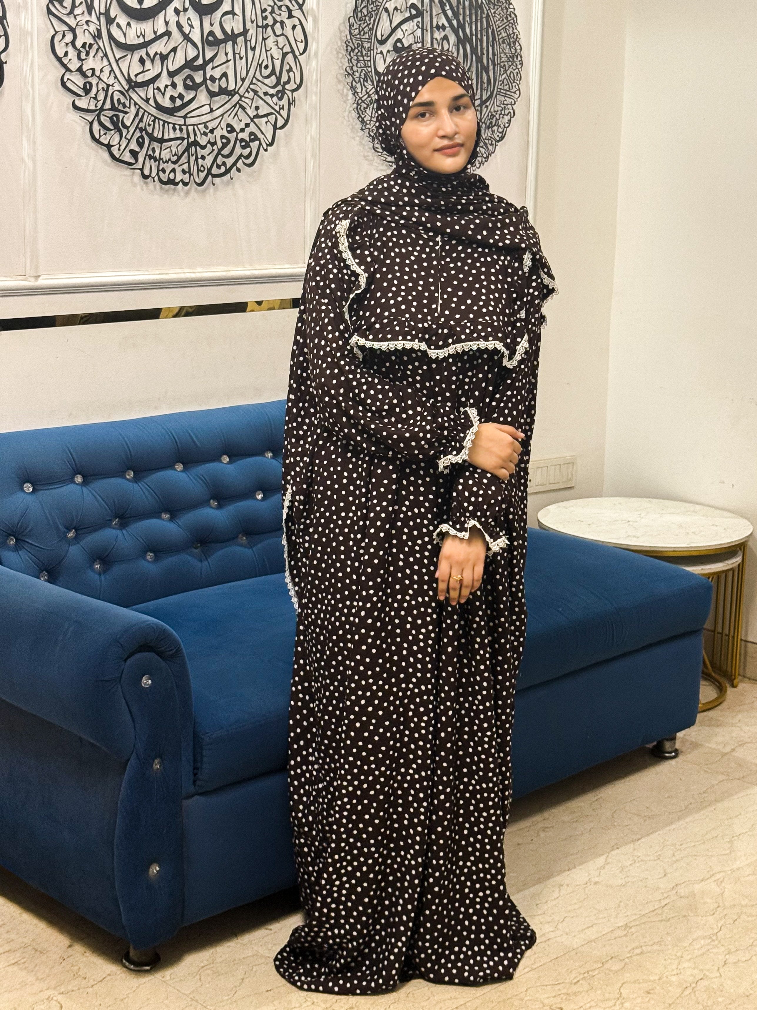 Brown Polka Dot Cotton Single Layer Khimar Abaya
