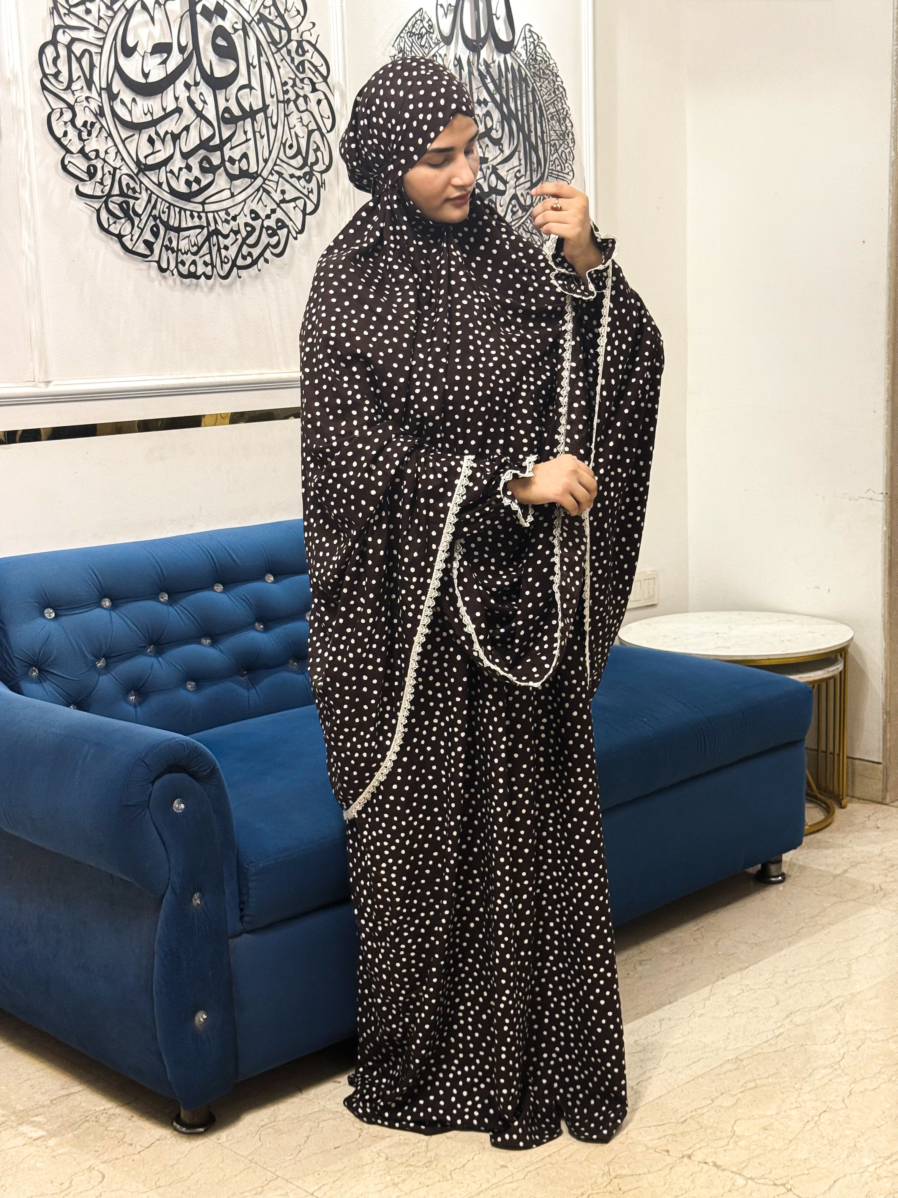Brown Polka Dot Cotton Single Layer Khimar Abaya