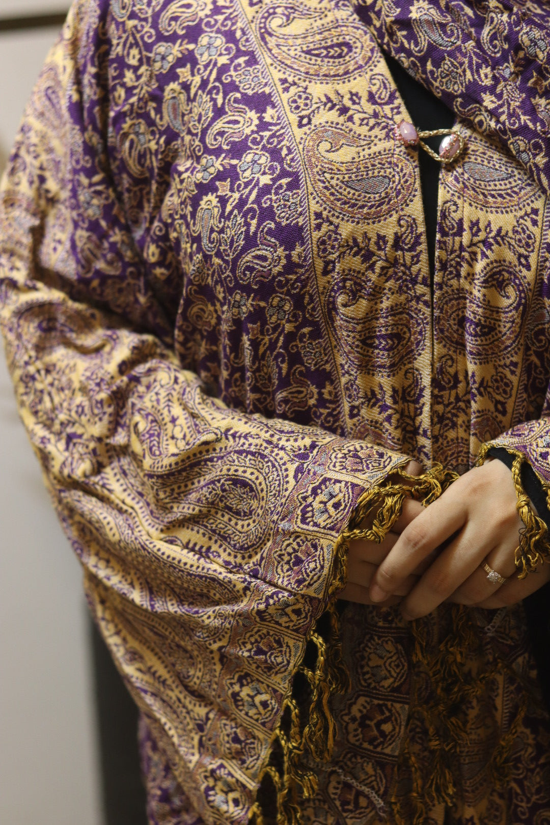 Royal Pashmina Style Abaya Set with Matching Hijab – Purple & Gold