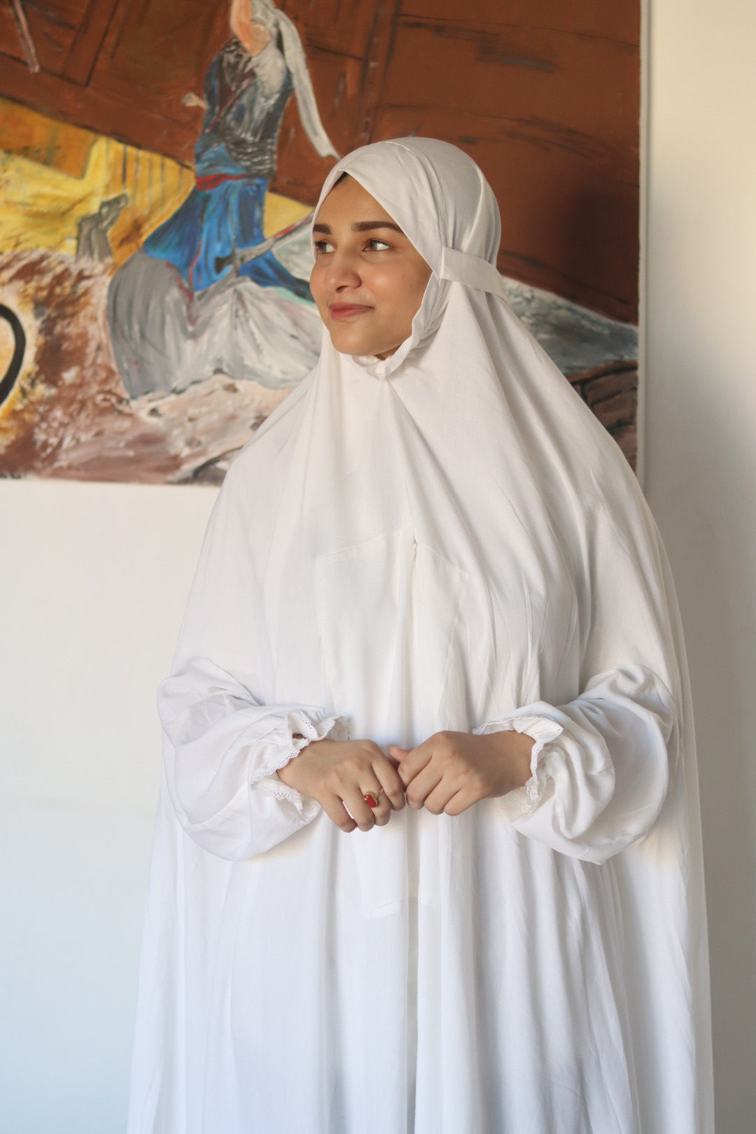 Full sized Jilbab with pockets, niqab, sleeves ( white )