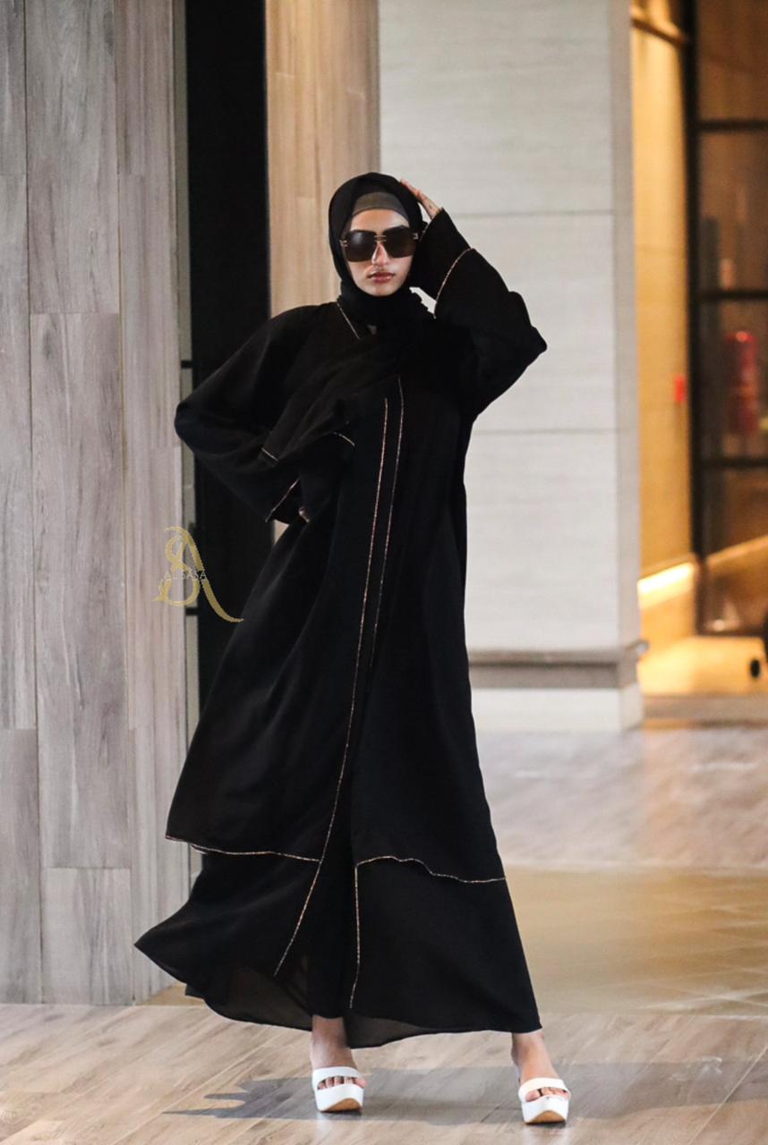 black double layer Georgette abaya (with hijab)