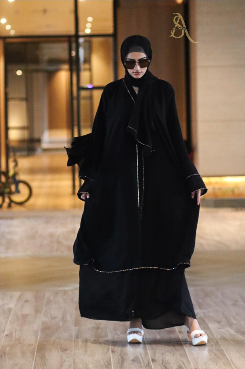 black double layer Georgette abaya (with hijab)