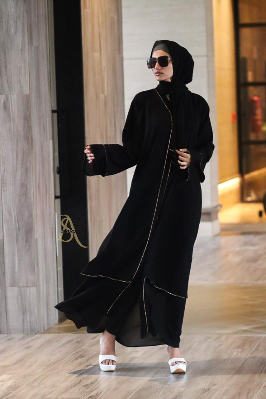black double layer Georgette abaya (with hijab)