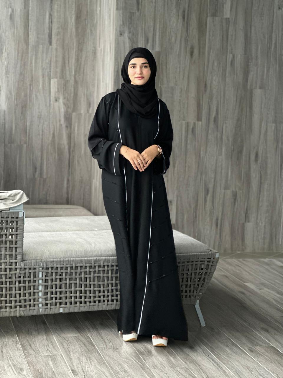 Zarah Diamond Handwork Abaya- Black (with hijab)