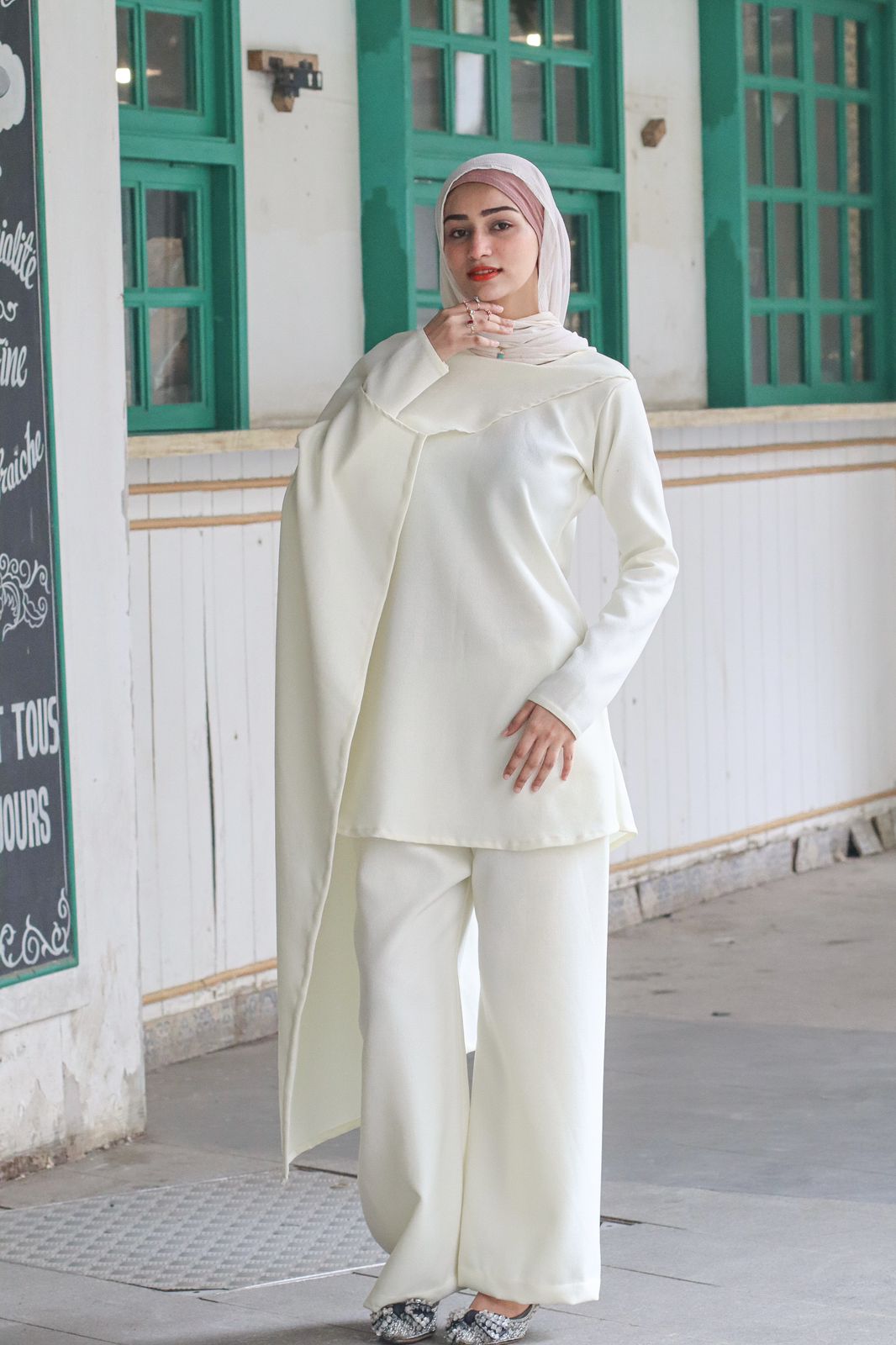 Vanilla Cord Set with attached shawl