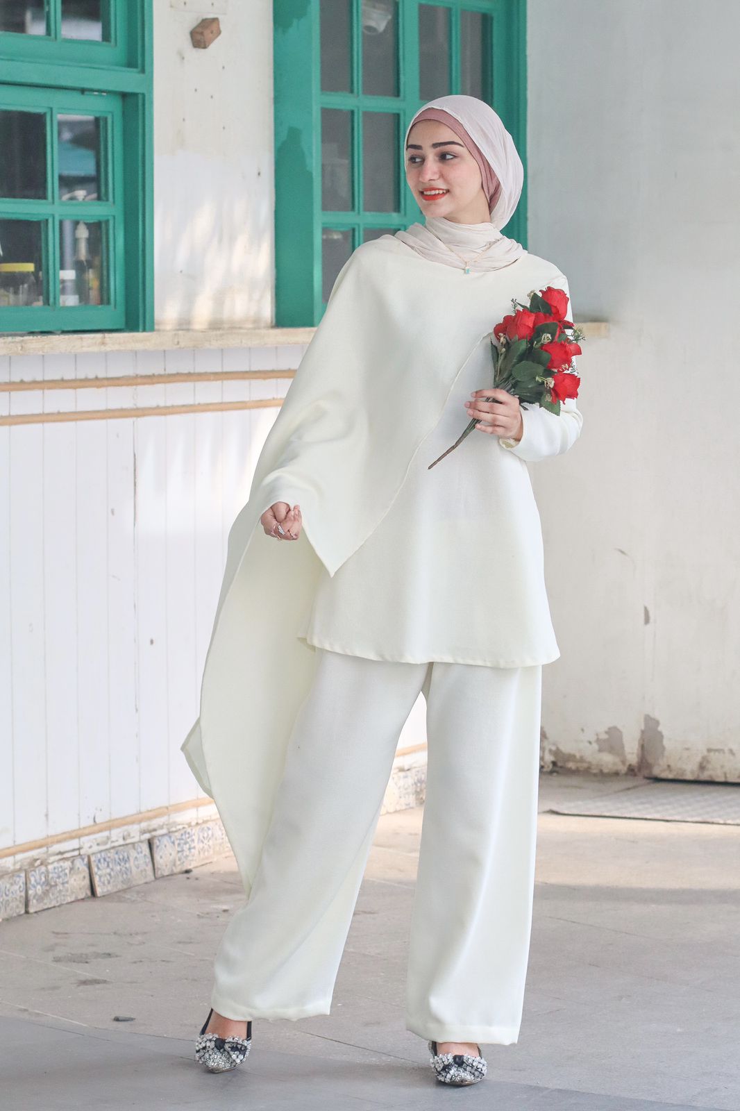 Vanilla Cord Set with attached shawl