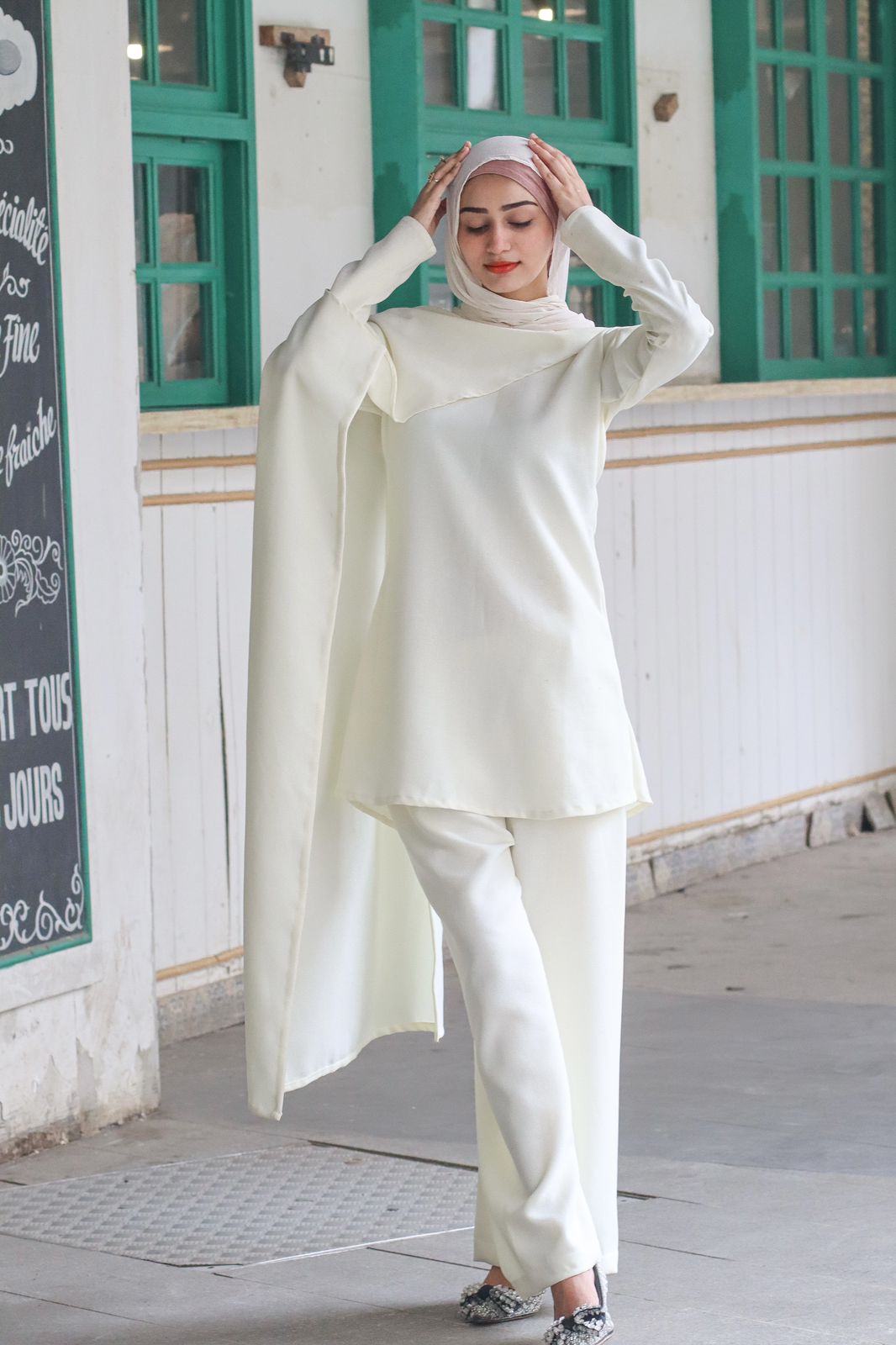 Vanilla Cord Set with attached shawl