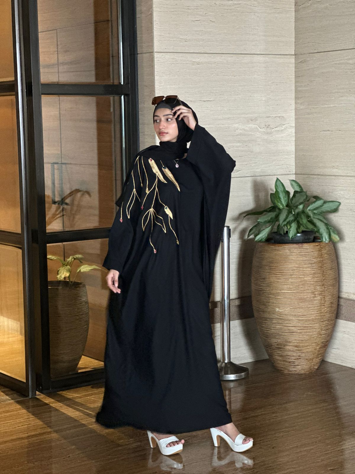 Golden Handwork Kaftan abaya (with hijab)