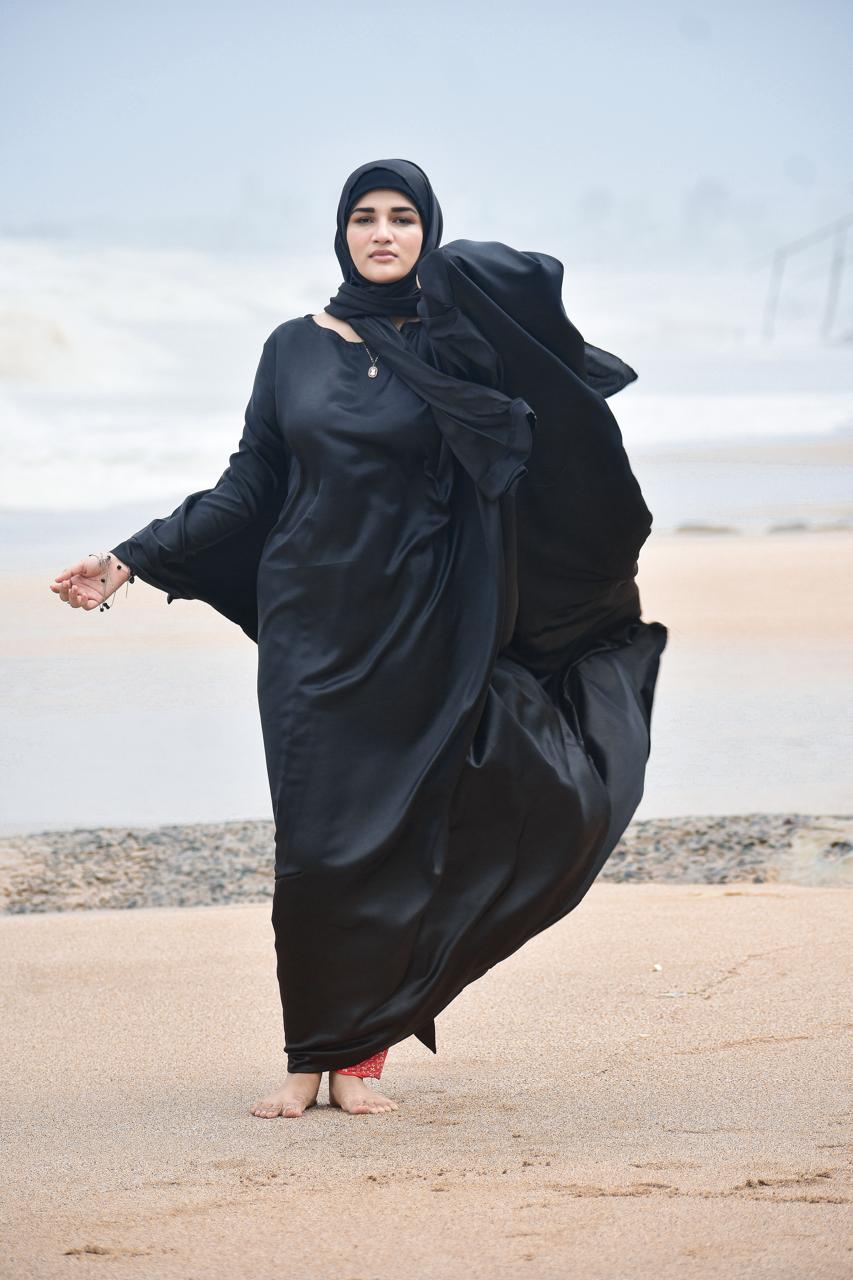 Malika Butterfly Abaya with Attached Inner Belt - Black (Hijab not included)