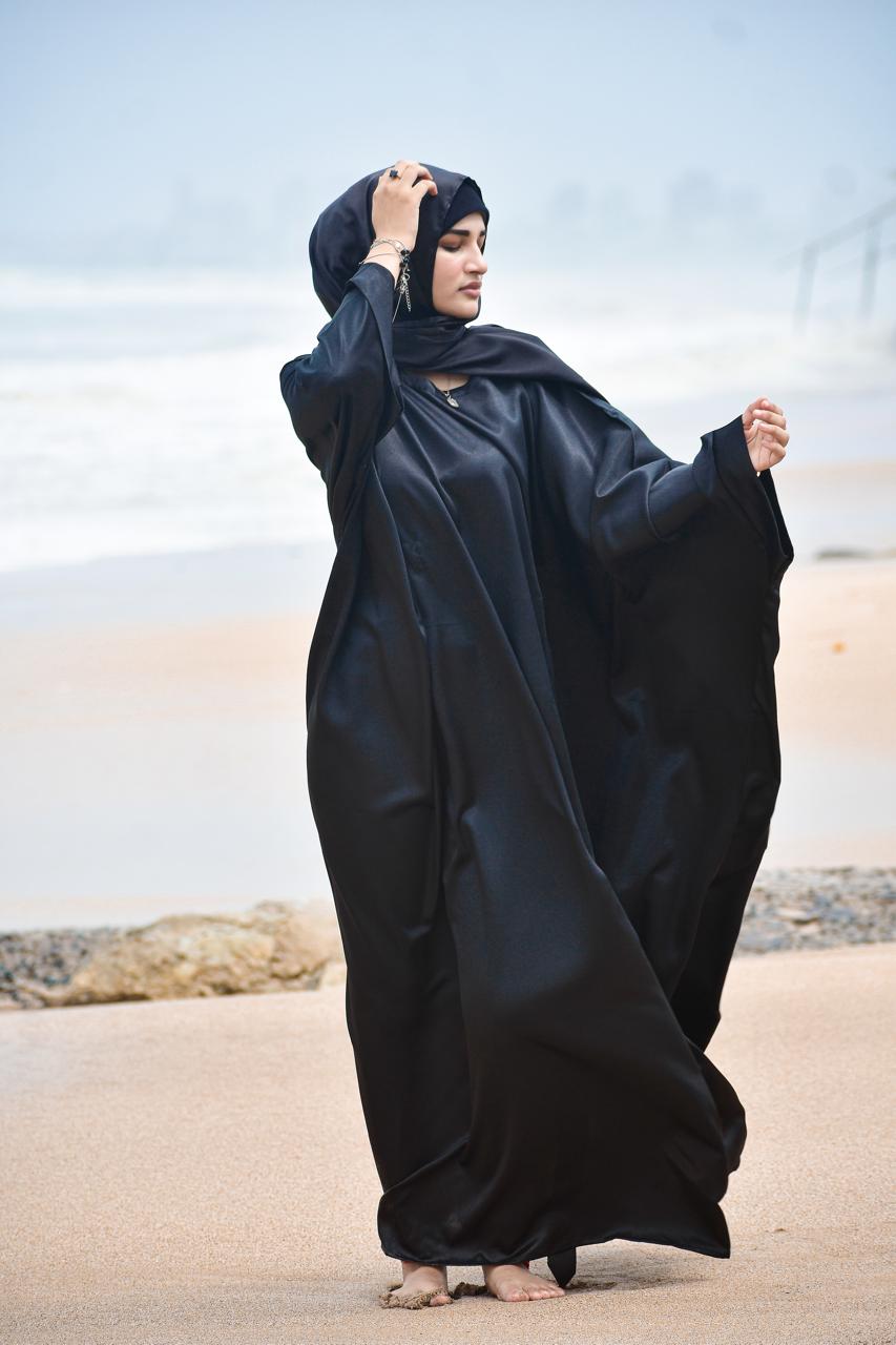 Malika Butterfly Abaya with Attached Inner Belt - Black (Hijab not included)