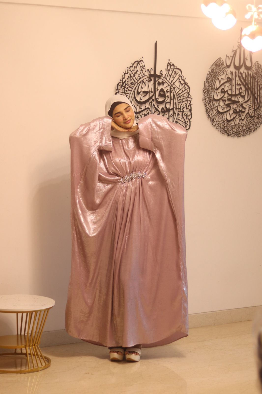 Pink shimmer Abaya (with hijab)