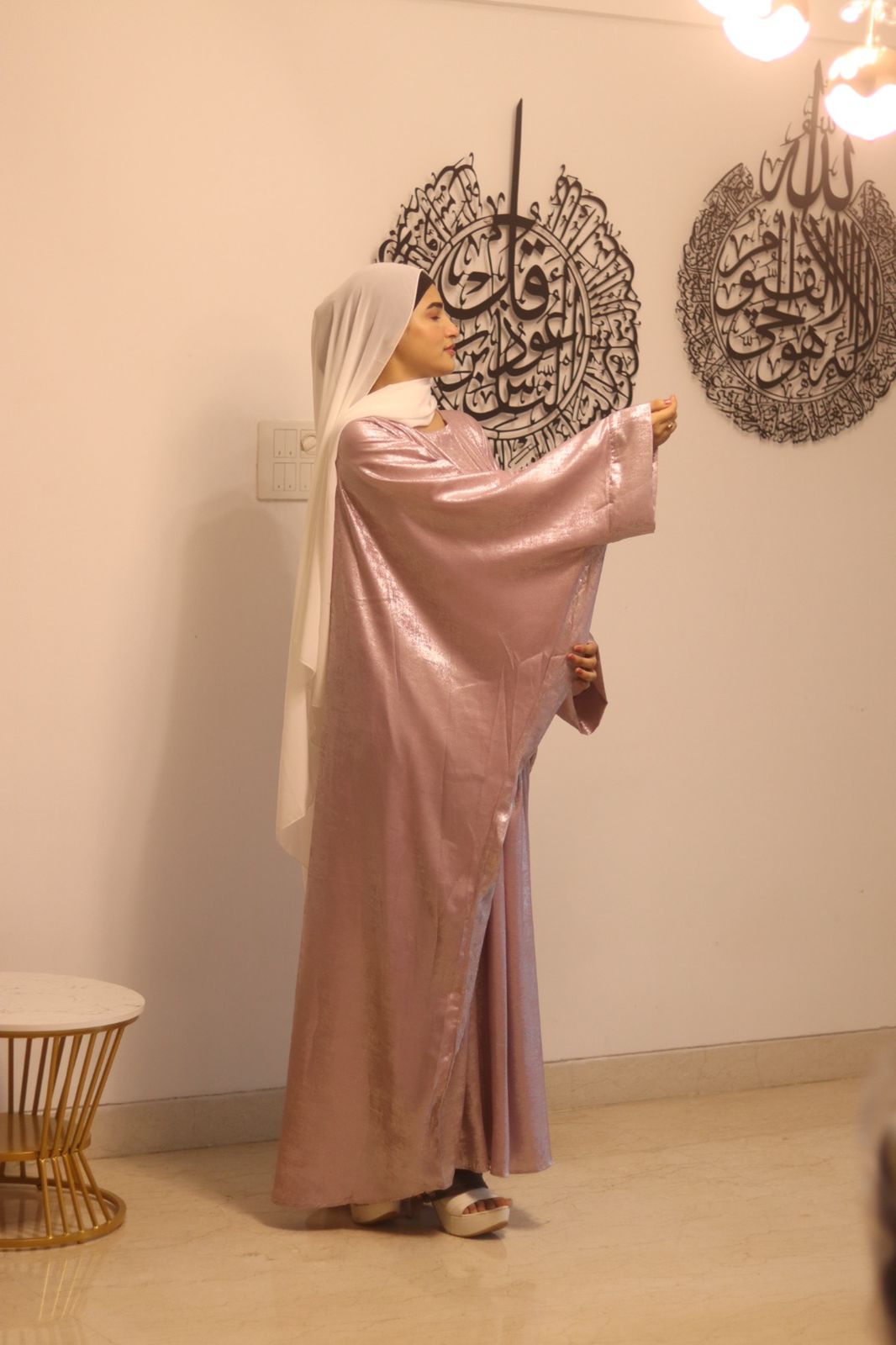 Pink shimmer Abaya (with hijab)