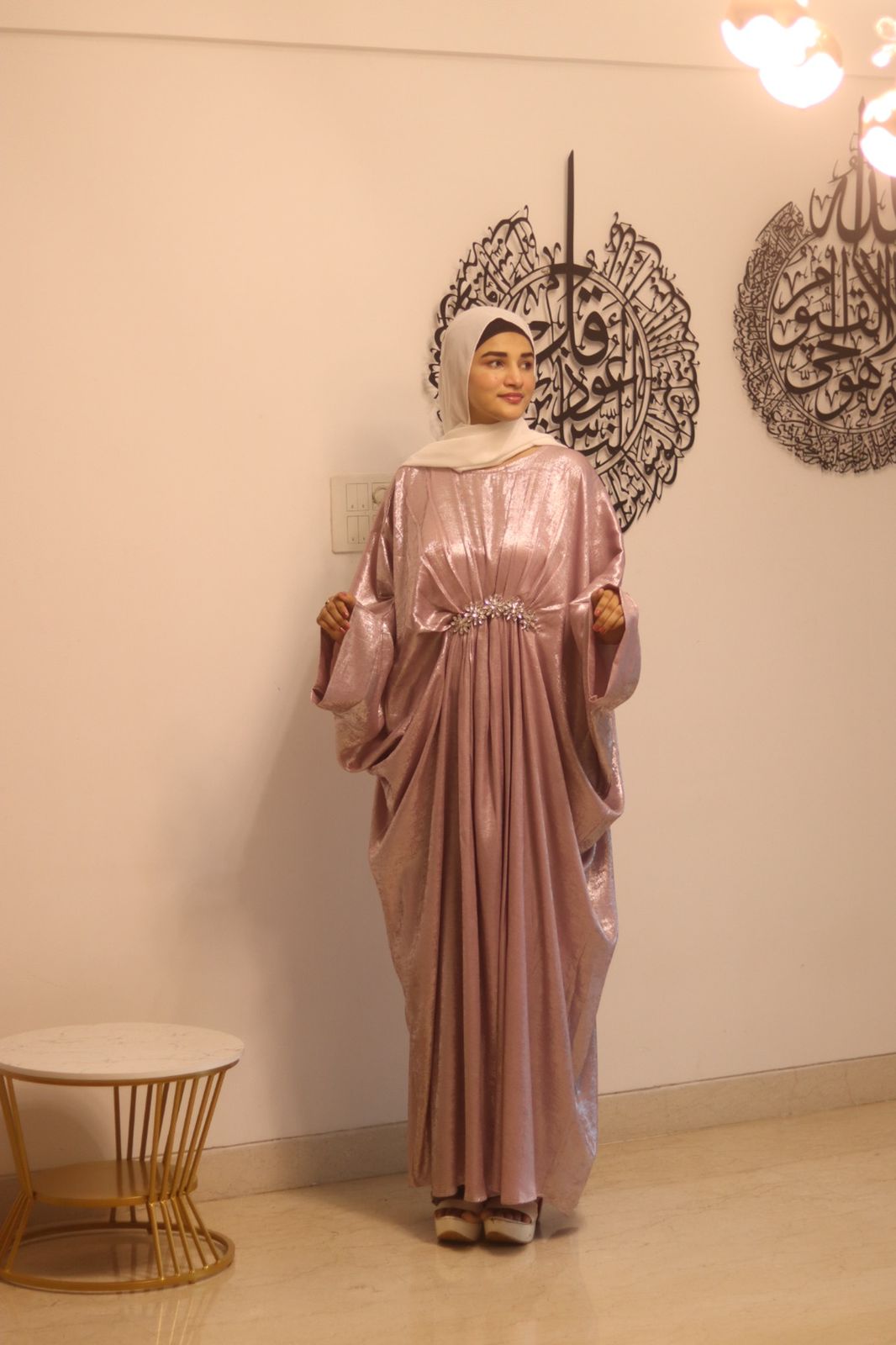 Pink shimmer Abaya (with hijab)