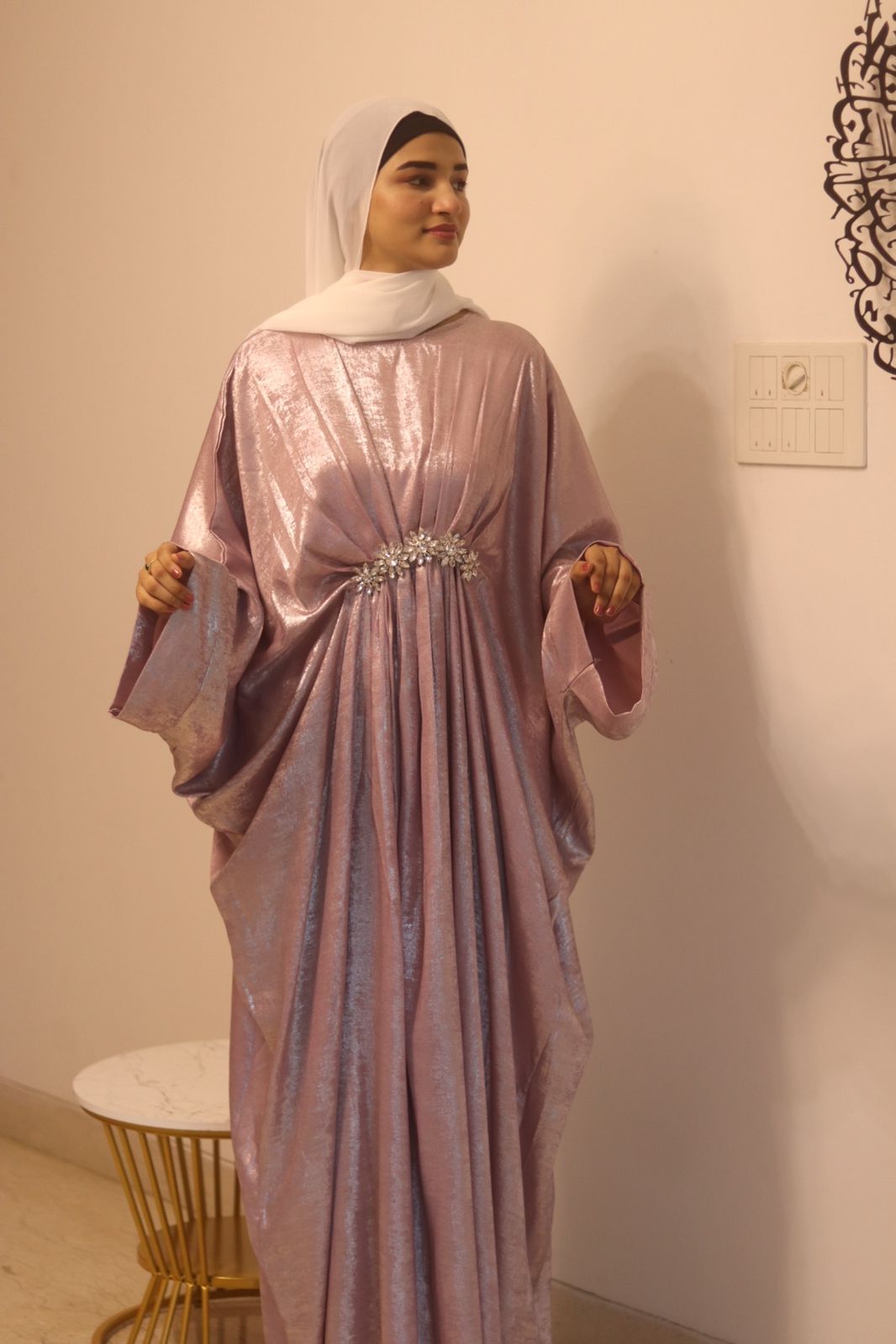 Pink shimmer Abaya (with hijab)