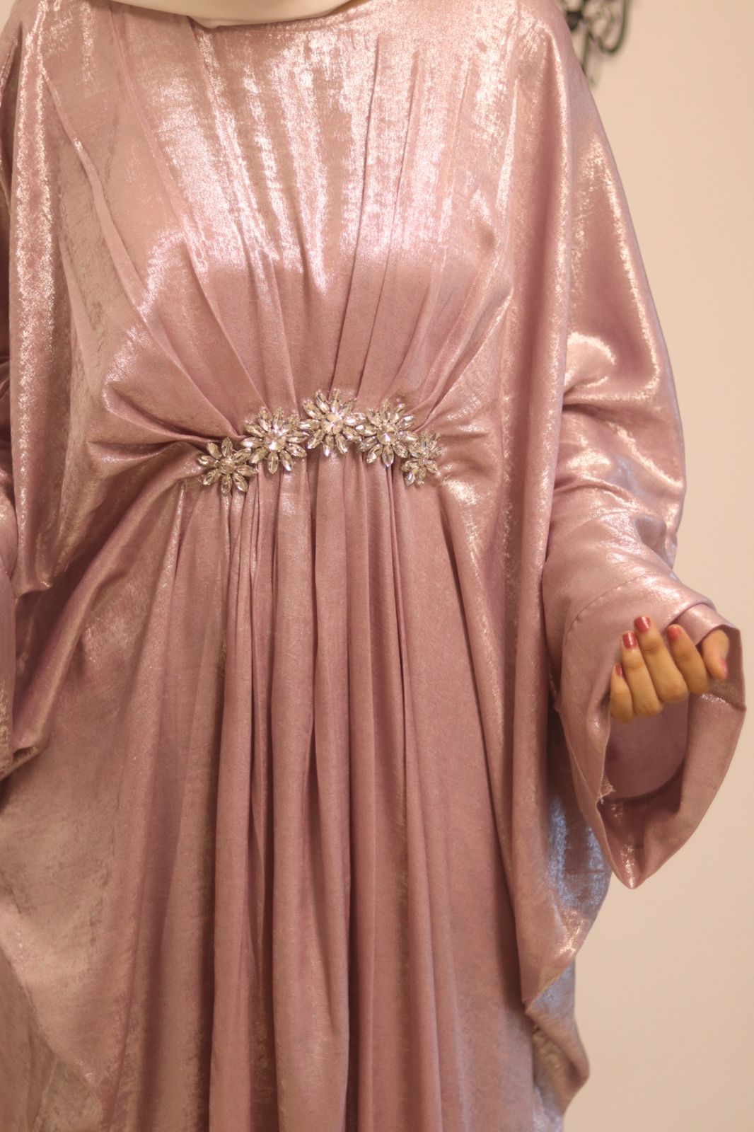 Pink shimmer Abaya (with hijab)
