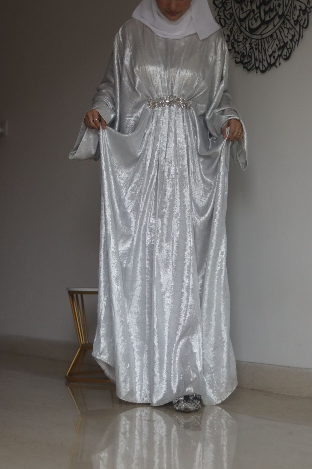 Silver shimmer Abaya (with hijab)