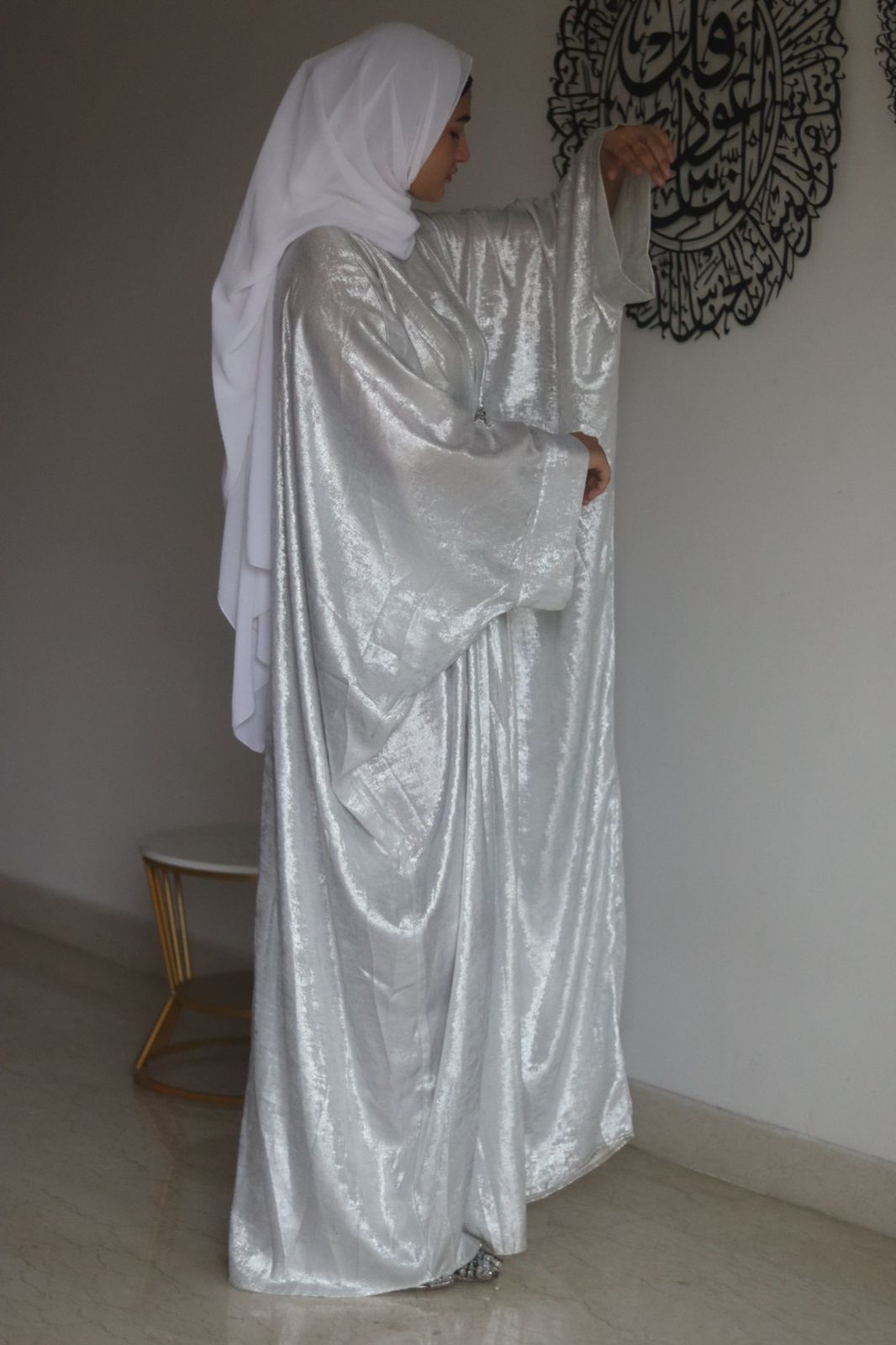 Silver shimmer Abaya (with hijab)