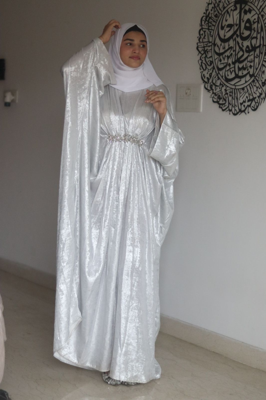 Silver shimmer Abaya (with hijab)