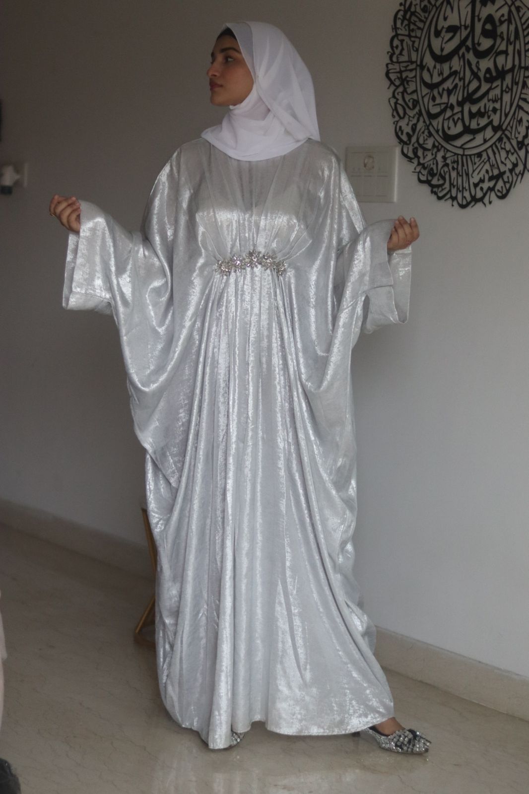 Silver shimmer Abaya (with hijab)