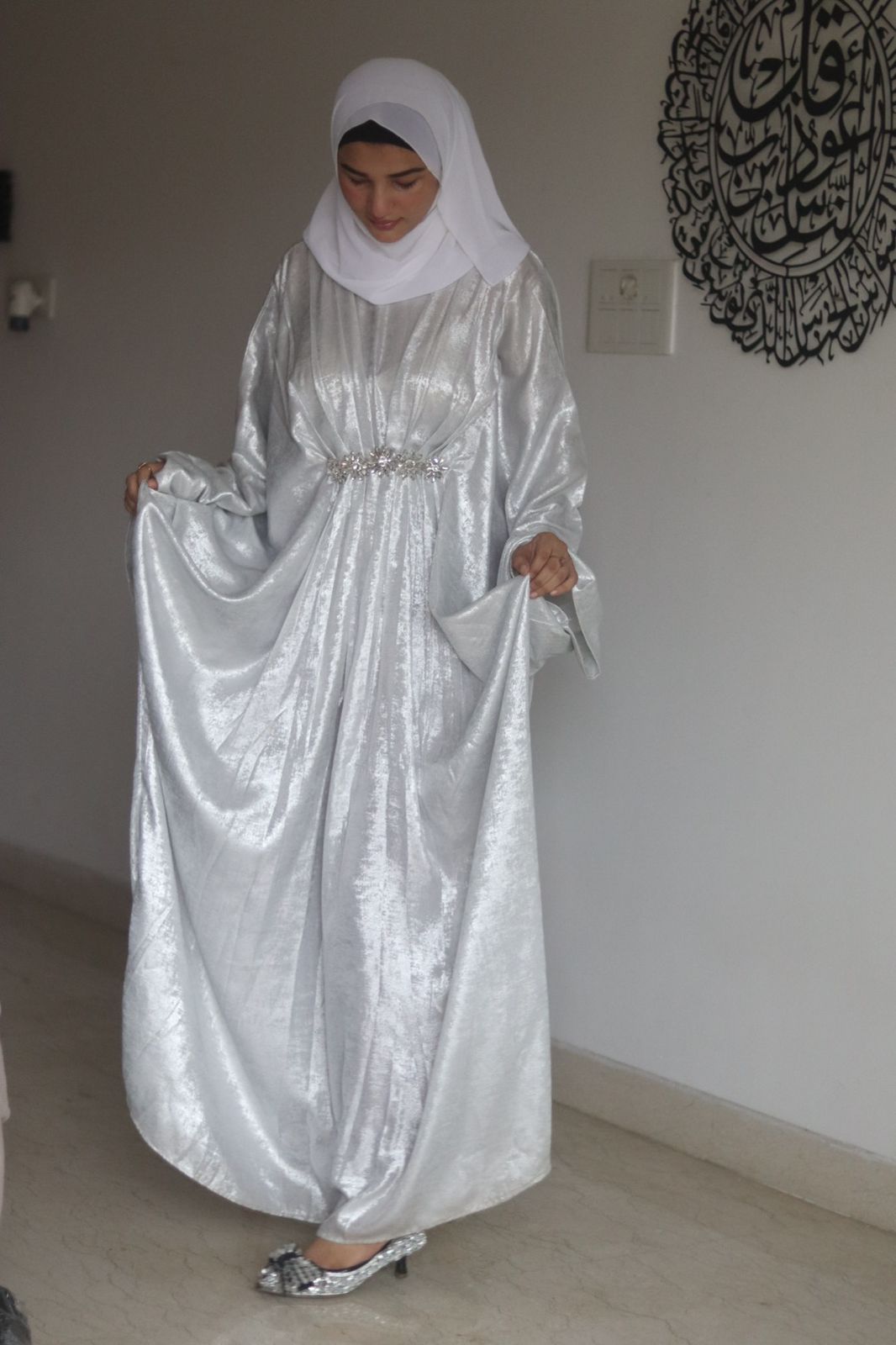 Silver shimmer Abaya (with hijab)