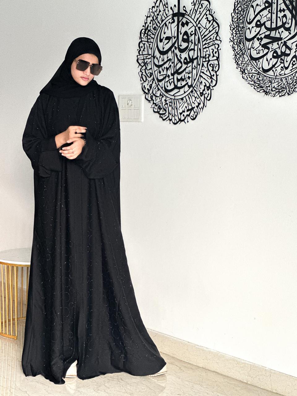 Premium Rhinestone Abaya - Black (With hijab)