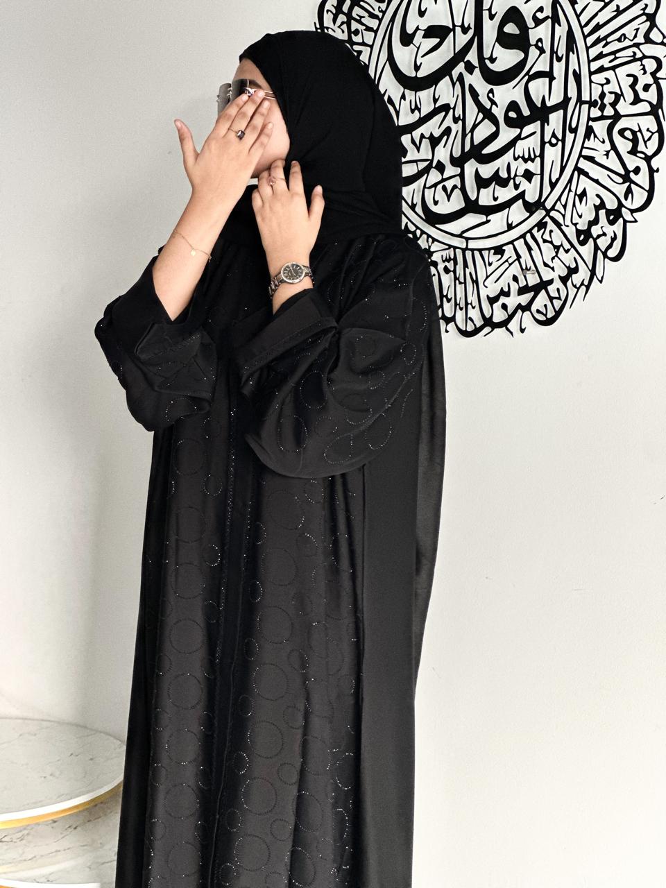 Premium Rhinestone Abaya - Black (With hijab)