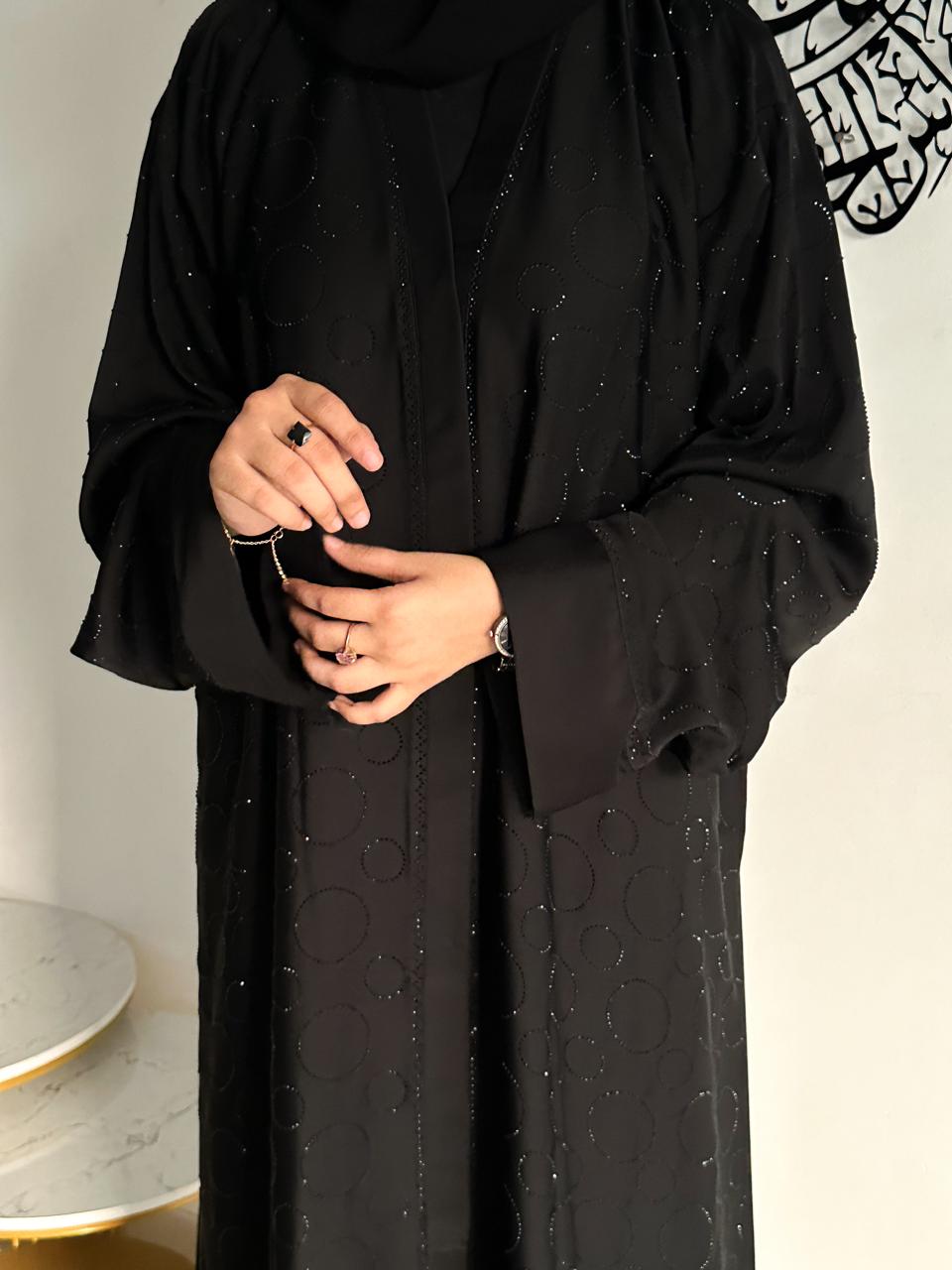 Premium Rhinestone Abaya - Black (With hijab)