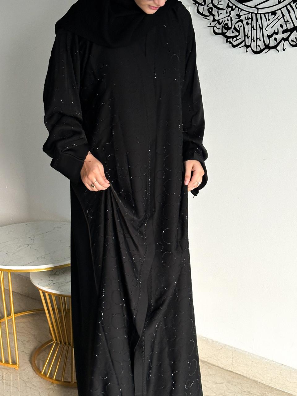 Premium Rhinestone Abaya - Black (With hijab)