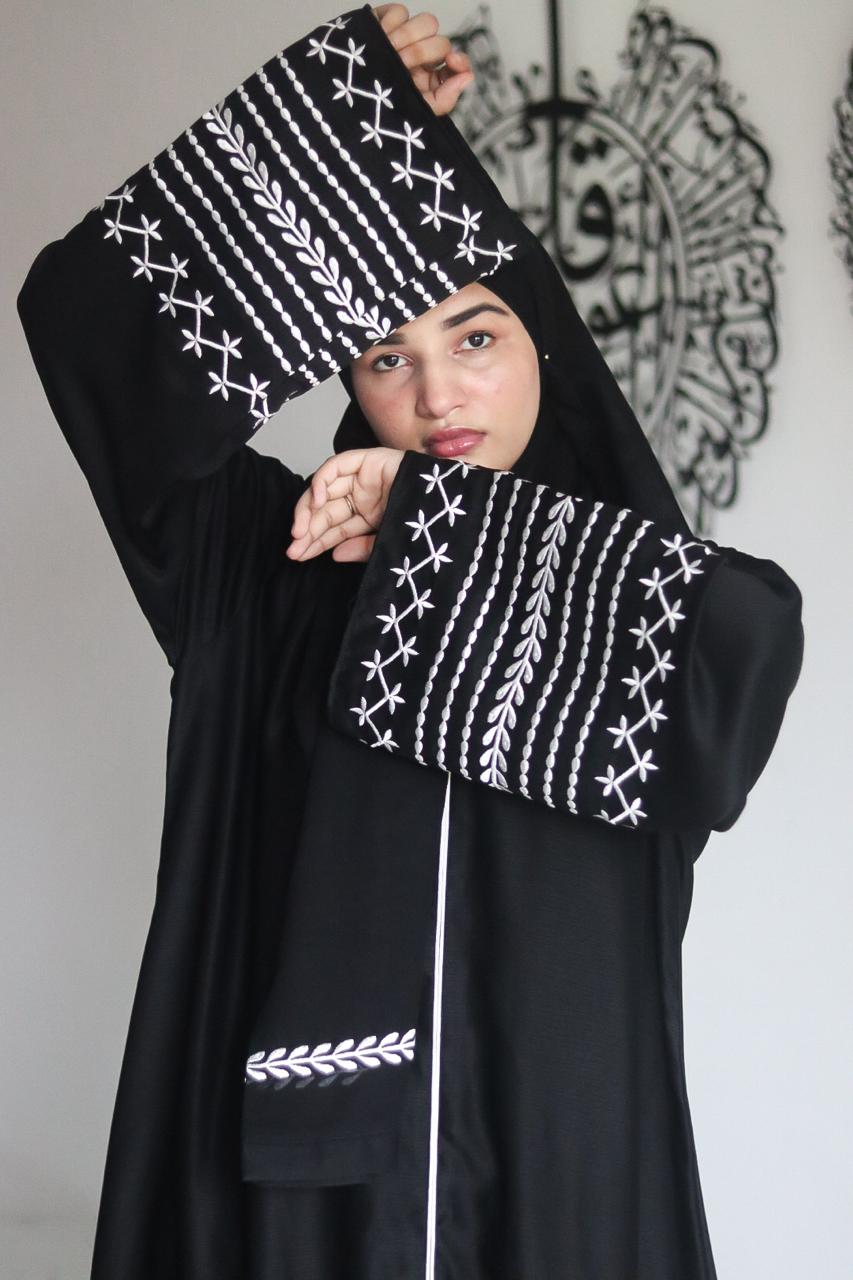 Amal Embroidery Abaya - Black (With Hijab)