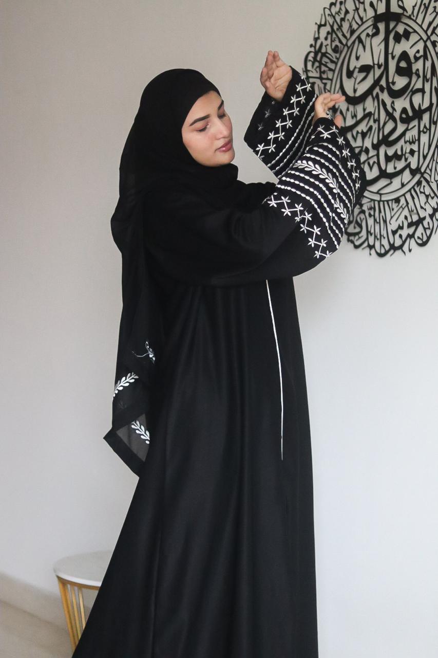 Amal Embroidery Abaya - Black (With Hijab)